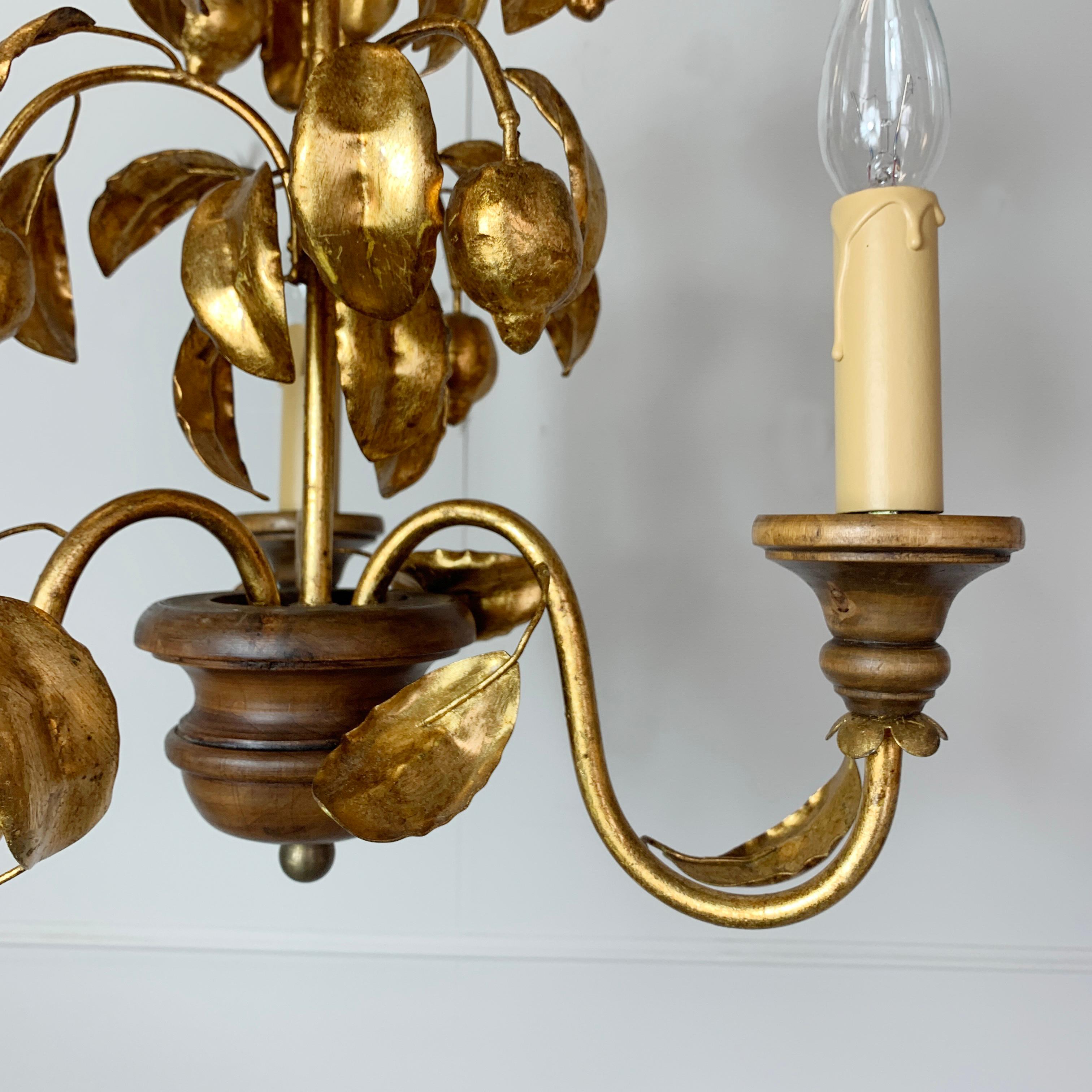French Lemon Tole Chandelier,  Gold 1970s For Sale 4