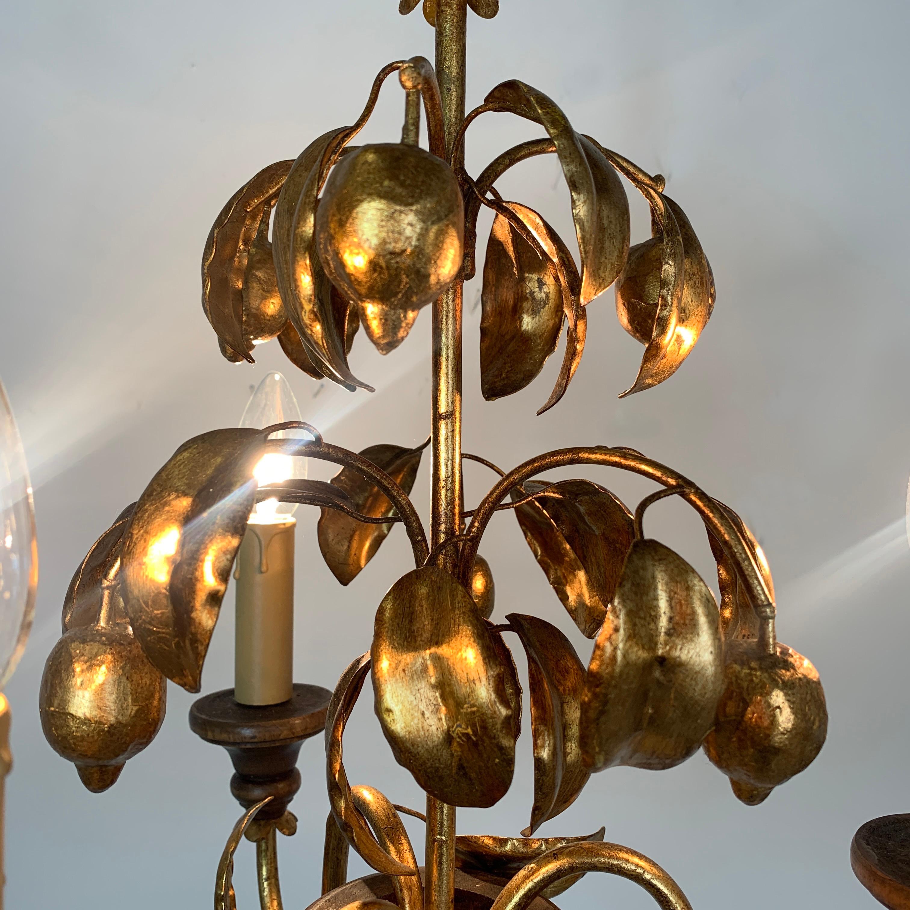 Mid-Century Modern French Lemon Tole Chandelier,  Gold 1970s For Sale