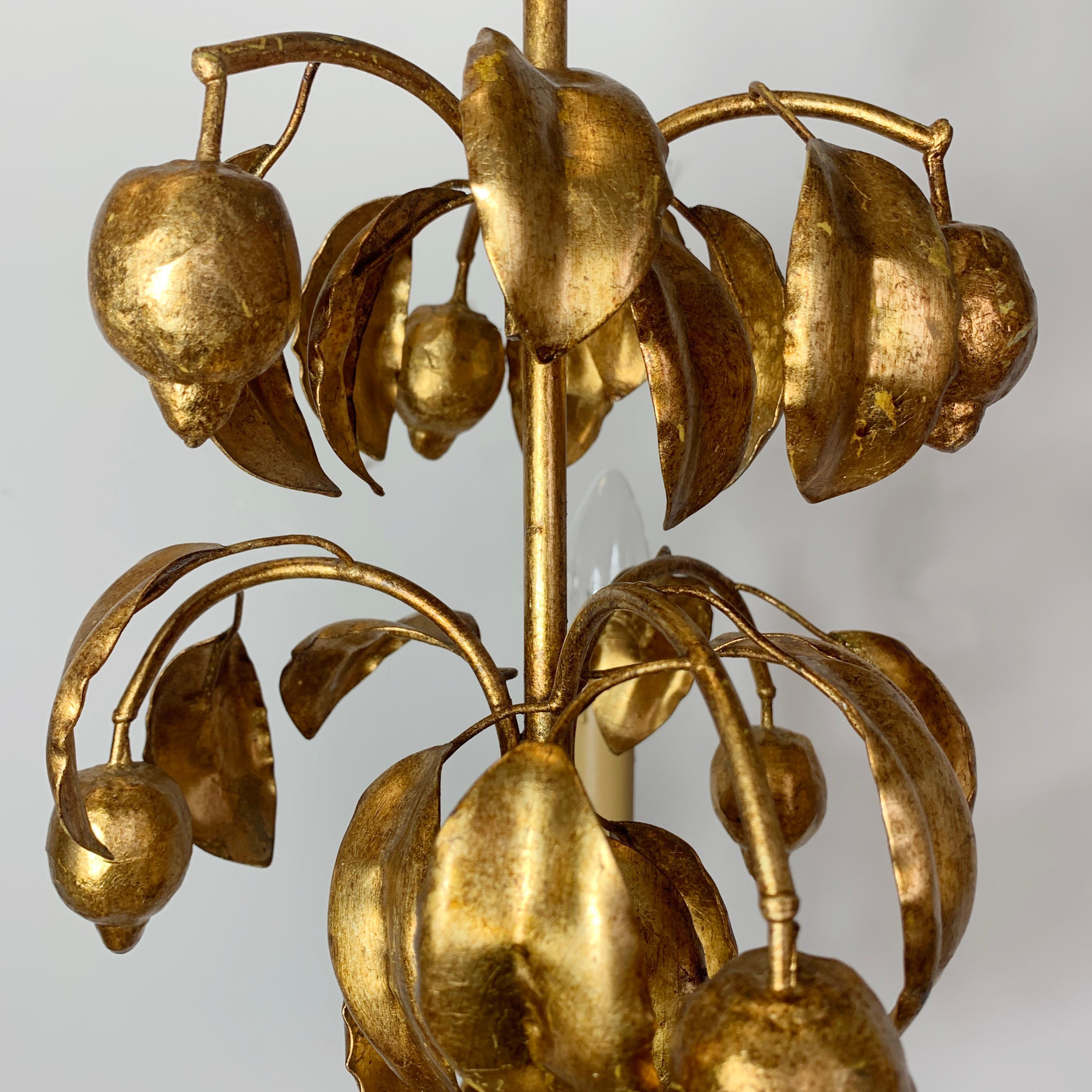 20th Century French Lemon Tole Chandelier,  Gold 1970s For Sale