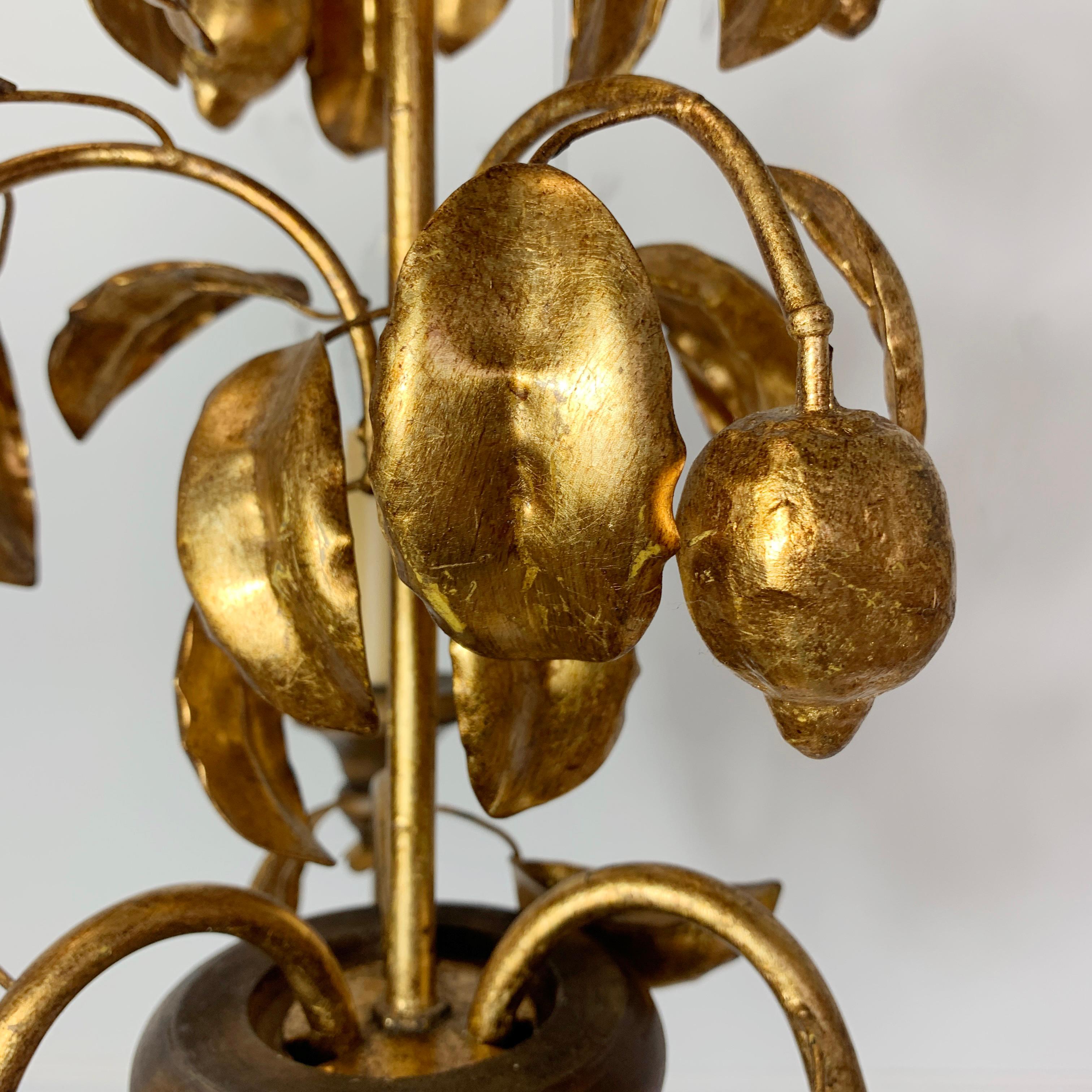French Lemon Tole Chandelier,  Gold 1970s For Sale 1
