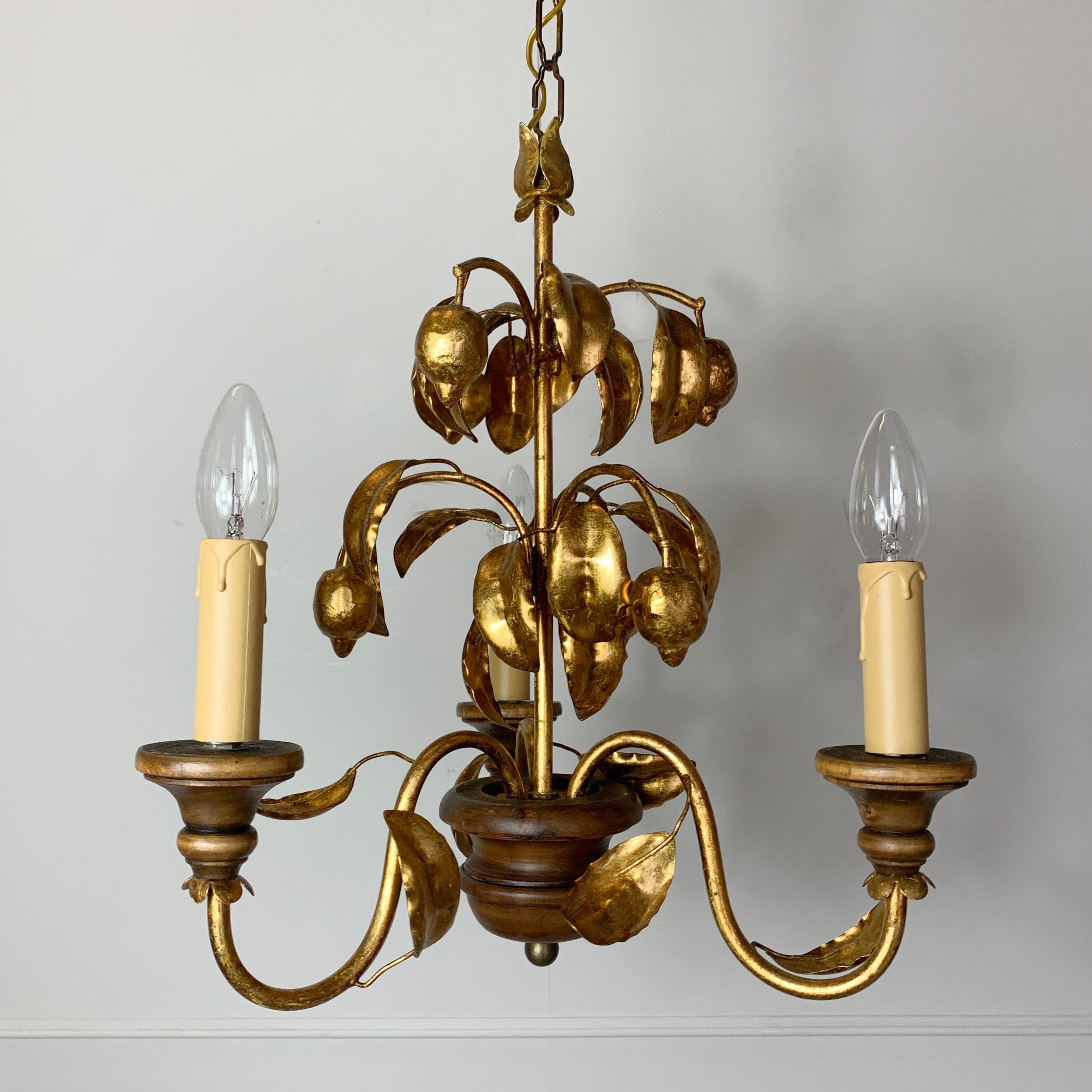 French Lemon Tole Chandelier,  Gold 1970s For Sale 2