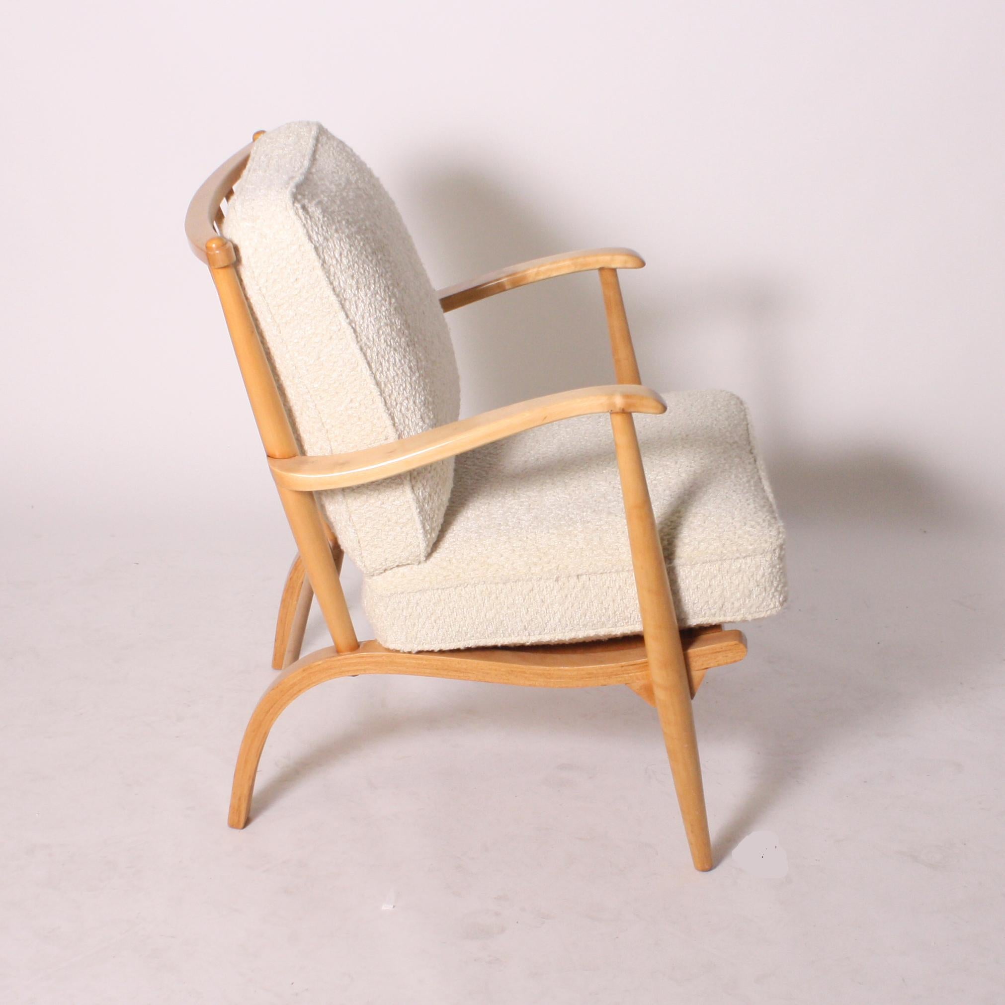 Bouclé French Lemon Wood Chair, circa 1950 For Sale