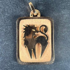 French Leo Starsign Zodiac 18K Yellow Gold Charm Medal Pendant