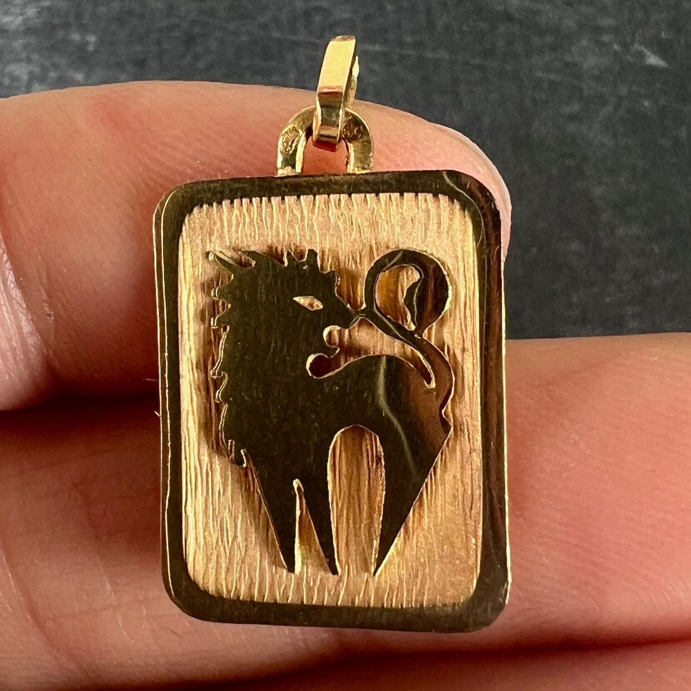 Ciondolo a forma di medaglia con charm in oro giallo 18 carati con il segno zodiacale del Leone in vendita 1