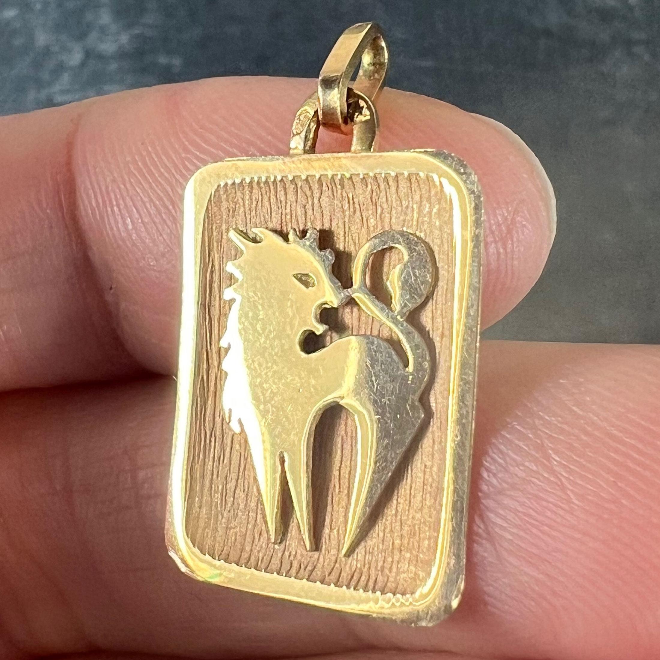 Ciondolo a forma di medaglia con charm in oro giallo 18 carati con il segno zodiacale del Leone in vendita 2