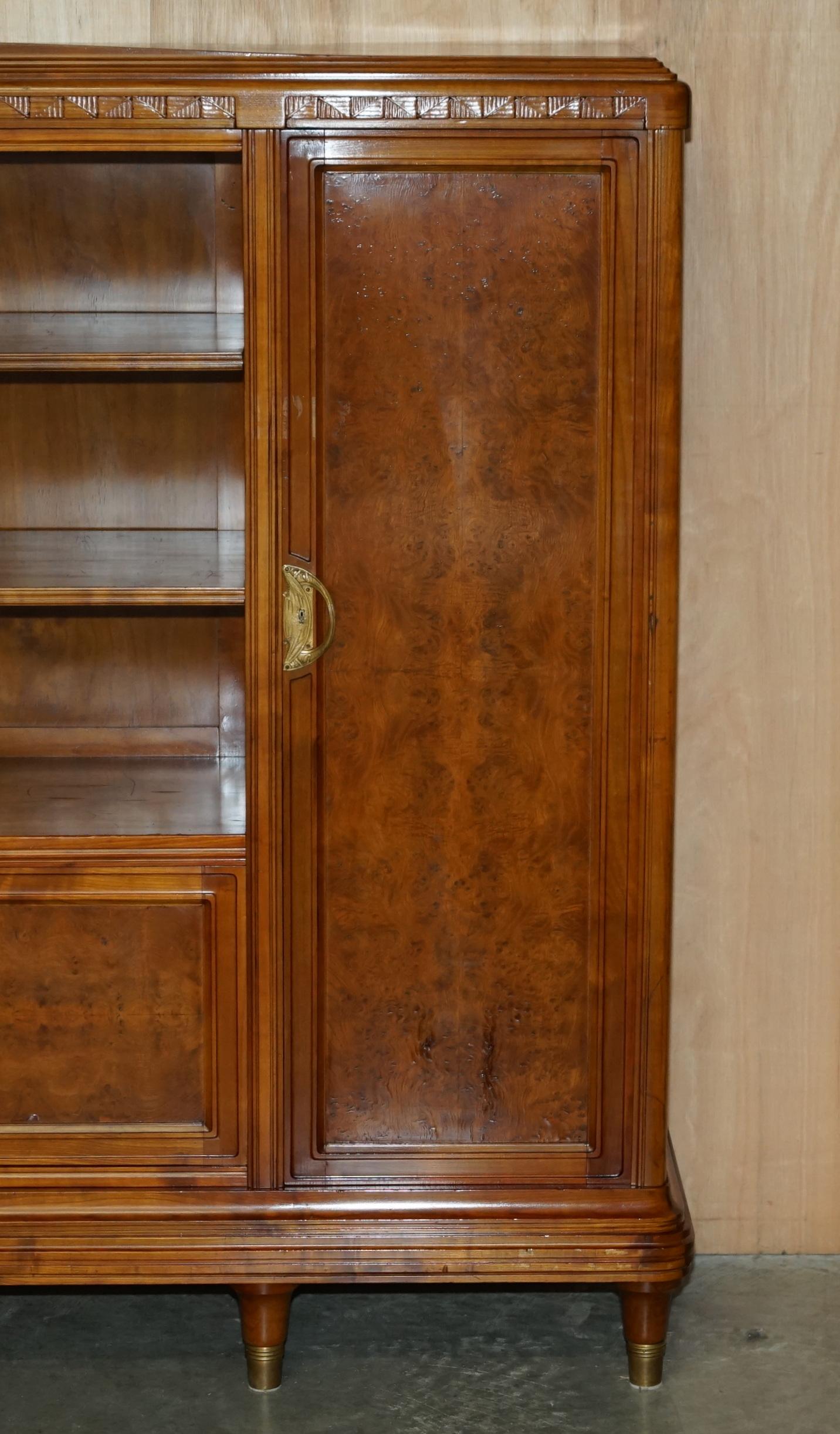 FRENCH LEON JALLOT ART NOUVEAU BURR WALNUT BOOKCASE CABINET CUPBOARDS PART SUiTE For Sale 3
