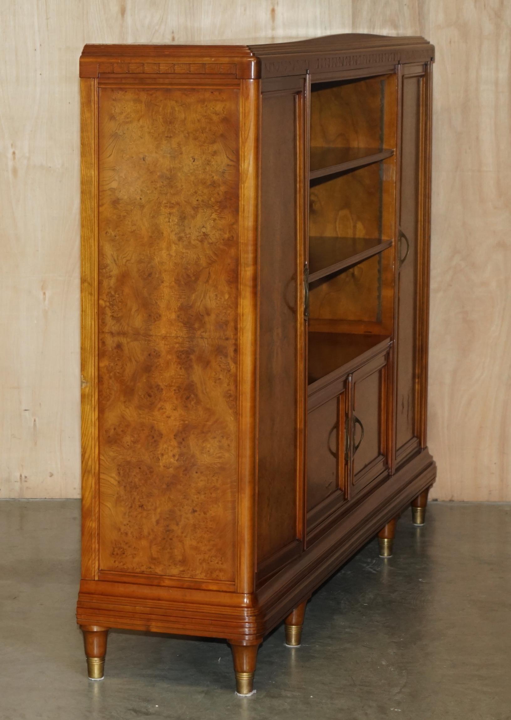 FRENCH LEON JALLOT ART NOUVEAU BURR WALNUT BOOKCASE CABINET CUPBOARDS PART SUiTE For Sale 7