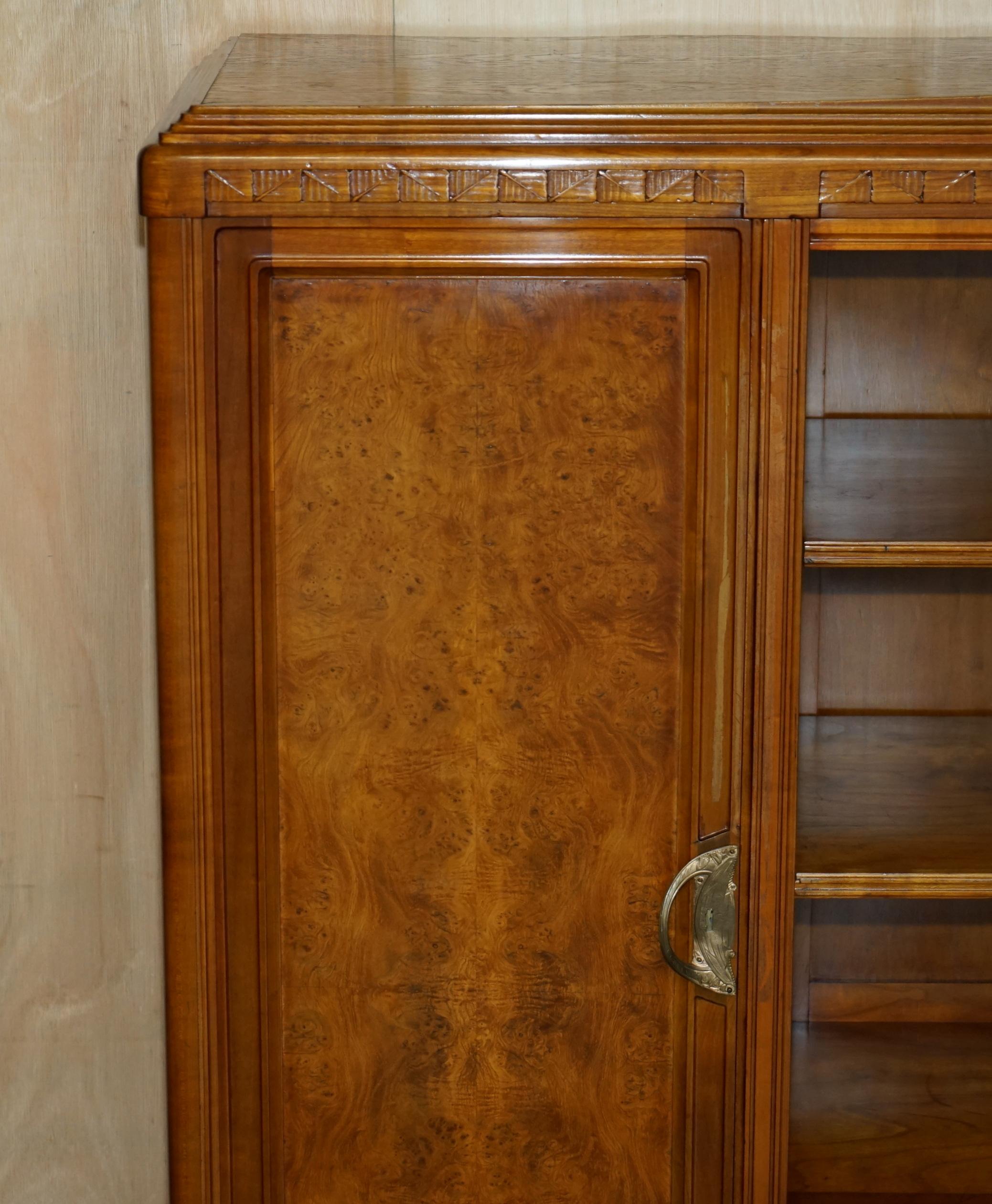 French FRENCH LEON JALLOT ART NOUVEAU BURR WALNUT BOOKCASE CABINET CUPBOARDS PART SUiTE For Sale