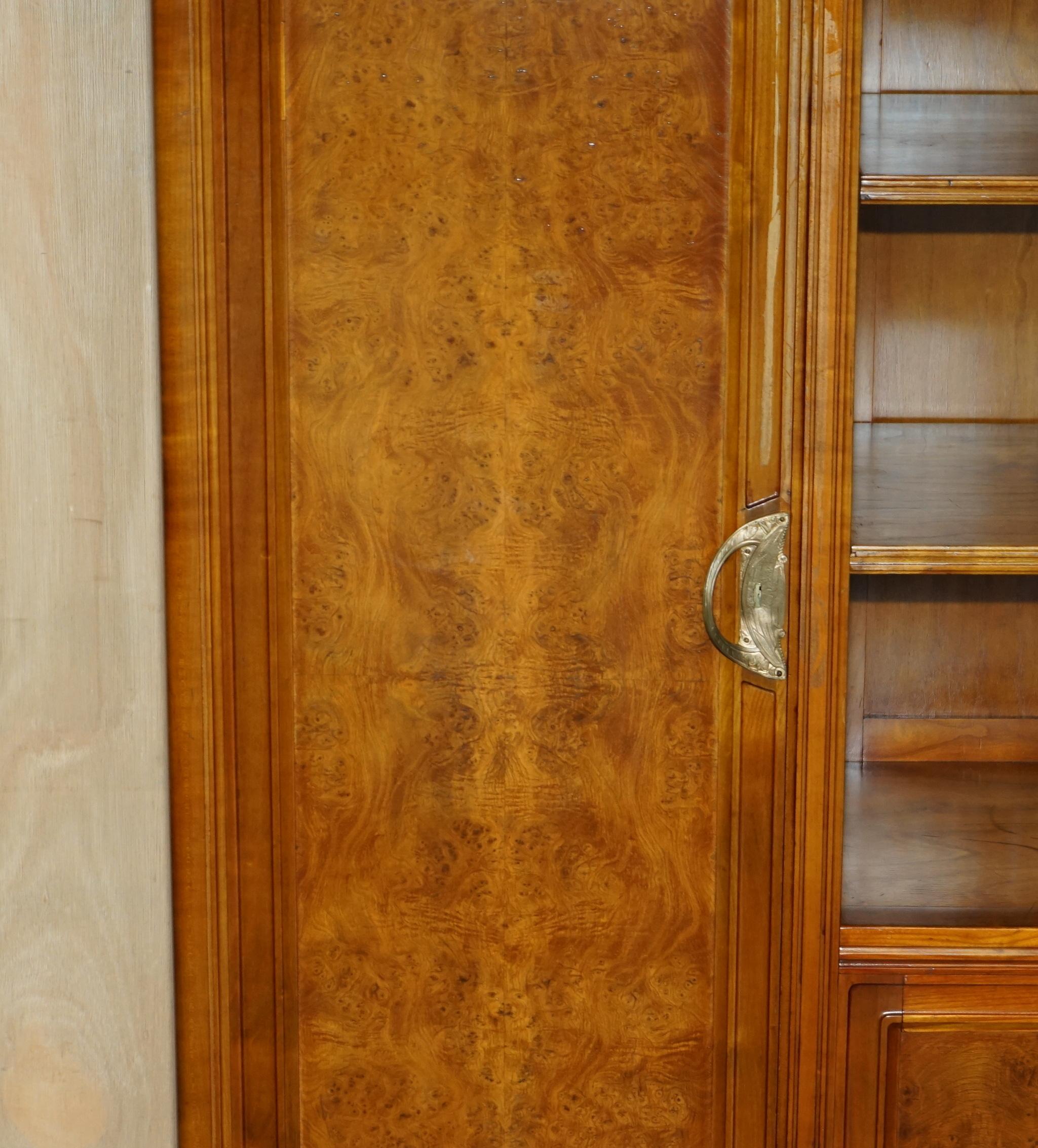 Hand-Crafted FRENCH LEON JALLOT ART NOUVEAU BURR WALNUT BOOKCASE CABINET CUPBOARDS PART SUiTE For Sale
