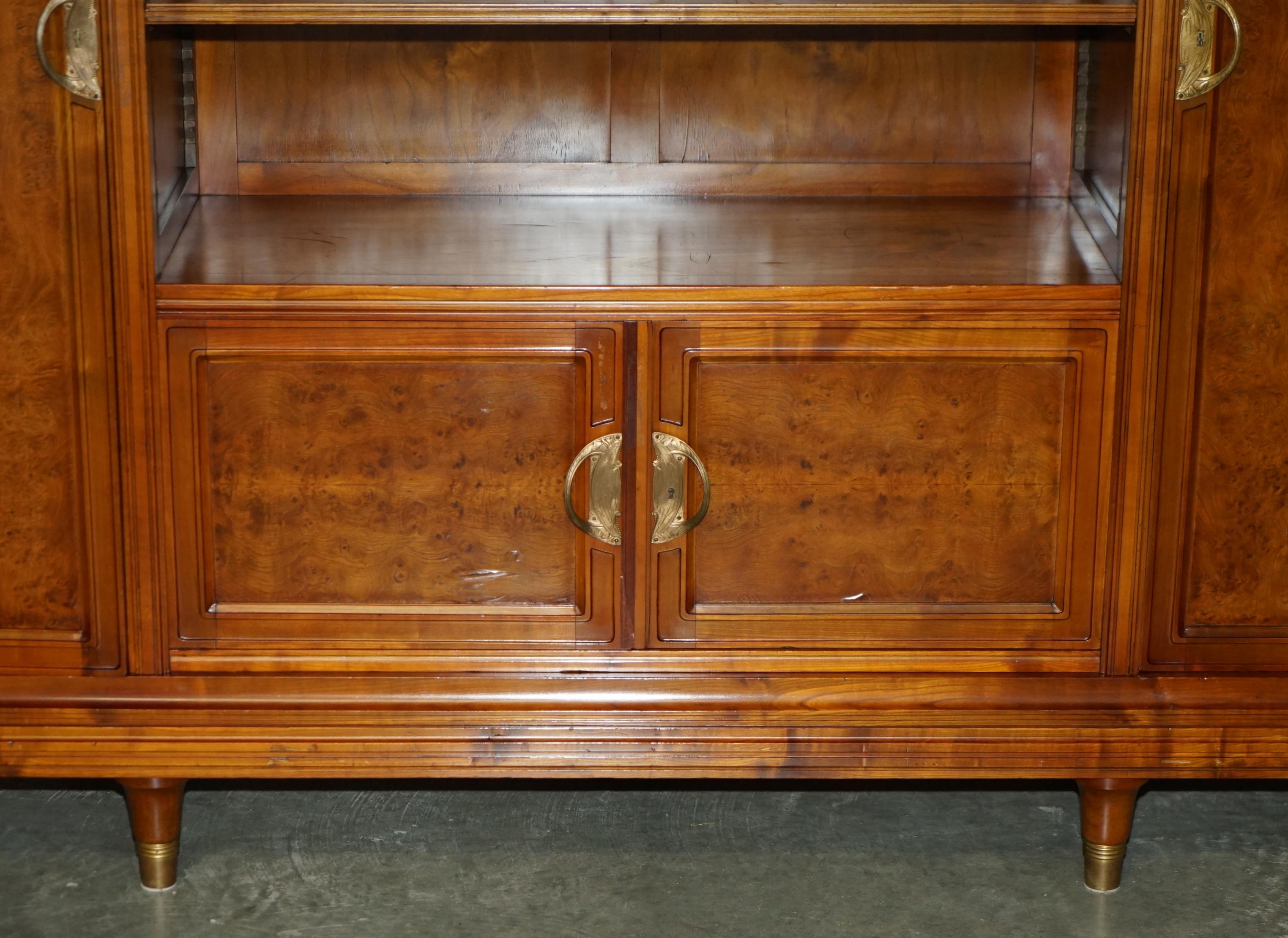 FRENCH LEON JALLOT ART NOUVEAU BURR WALNUT BOOKCASE CABINET CUPBOARDS PART SUiTE For Sale 1