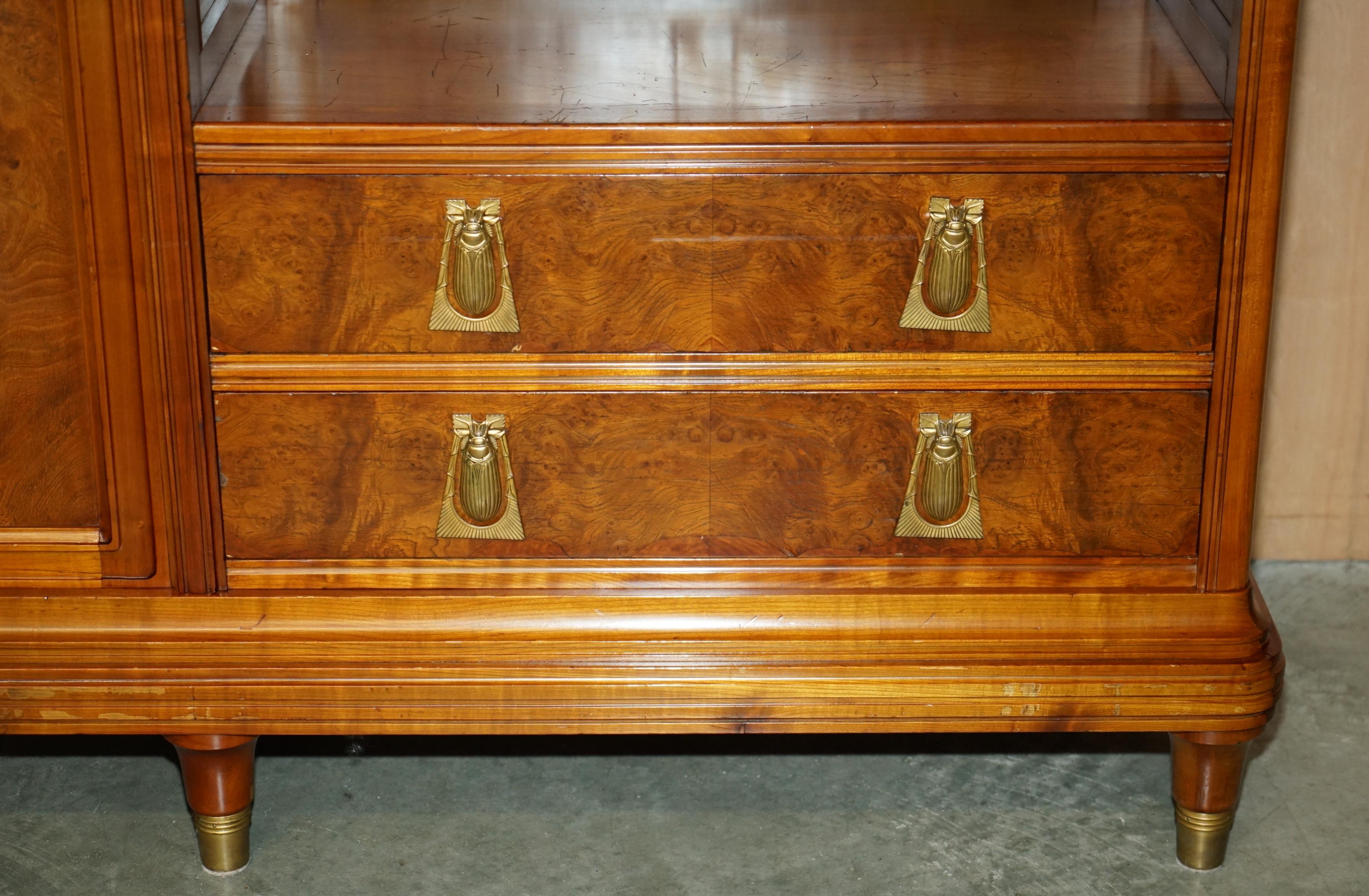 FRENCH LEON JALLOT ART NOUVEAU BURR WALNUT BOOKCASE CHEST OF DRAWERS PART SUiTE For Sale 4