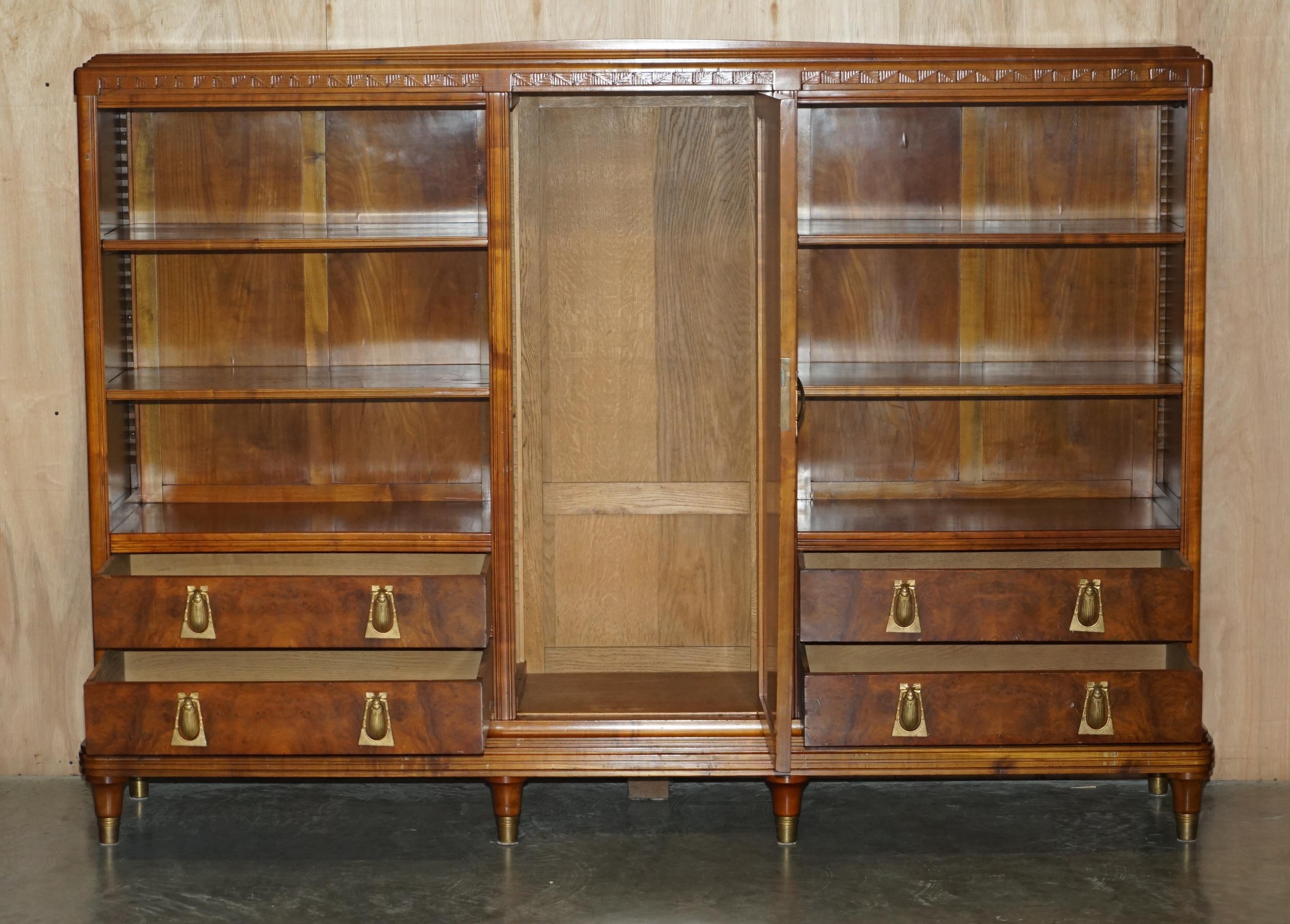 FRENCH LEON JALLOT ART NOUVEAU BURR WALNUT BOOKCASE CHEST OF DRAWERS PART SUiTE For Sale 7