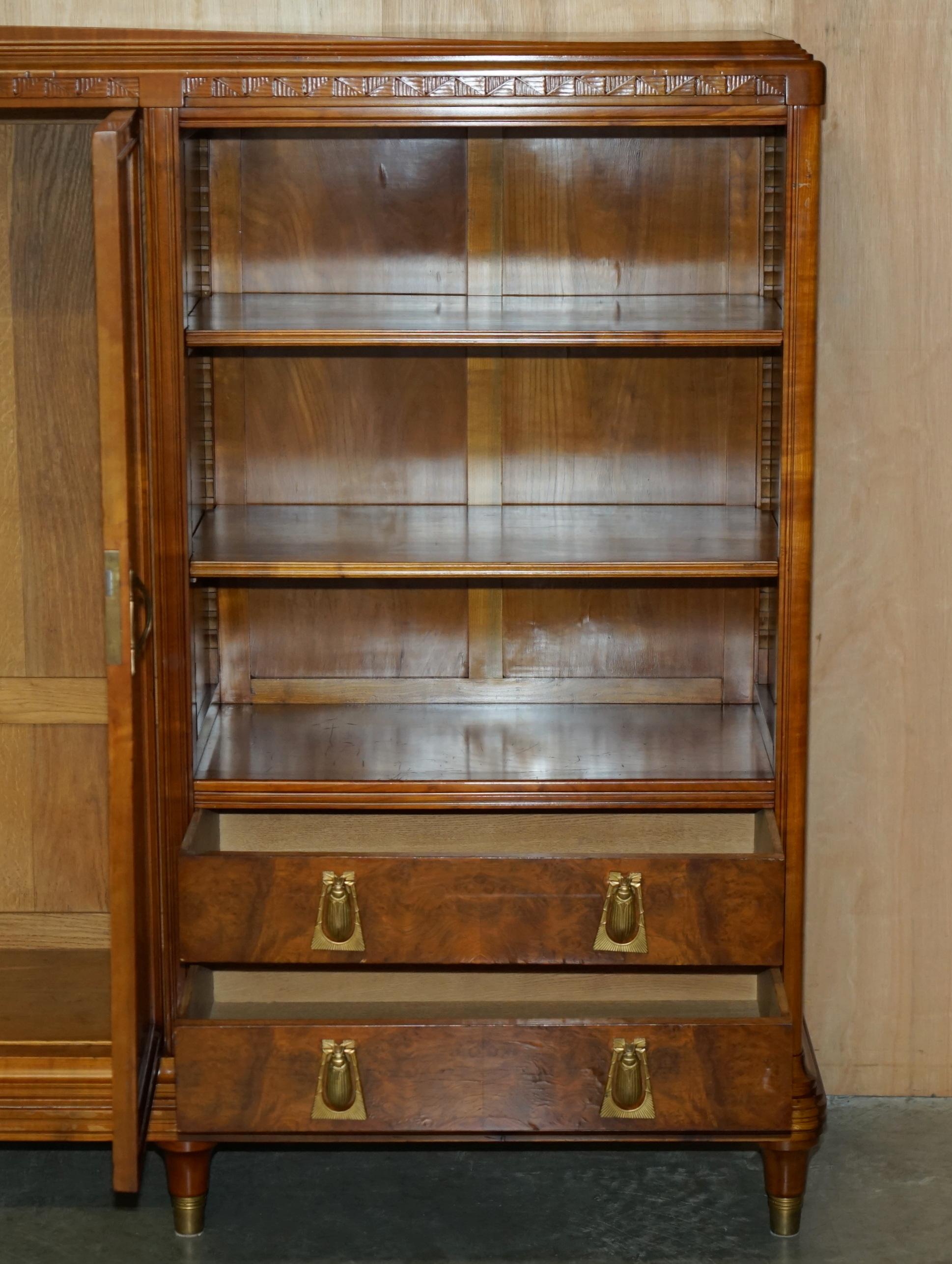 FRENCH LEON JALLOT ART NOUVEAU BURR WALNUT BOOKCASE CHEST OF DRAWERS PART SUiTE For Sale 8