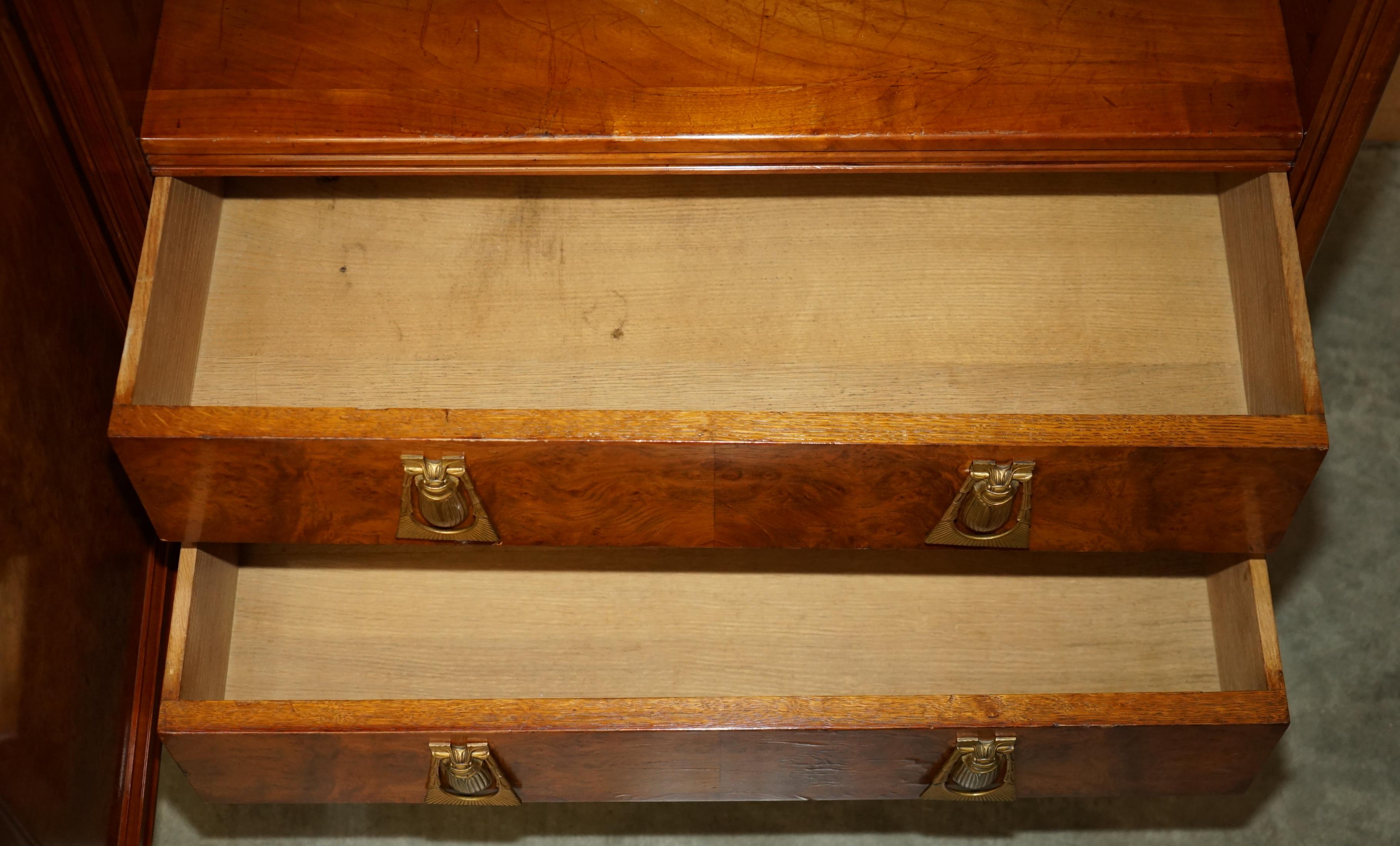 FRENCH LEON JALLOT ART NOUVEAU BURR WALNUT BOOKCASE CHEST OF DRAWERS PART SUiTE For Sale 9