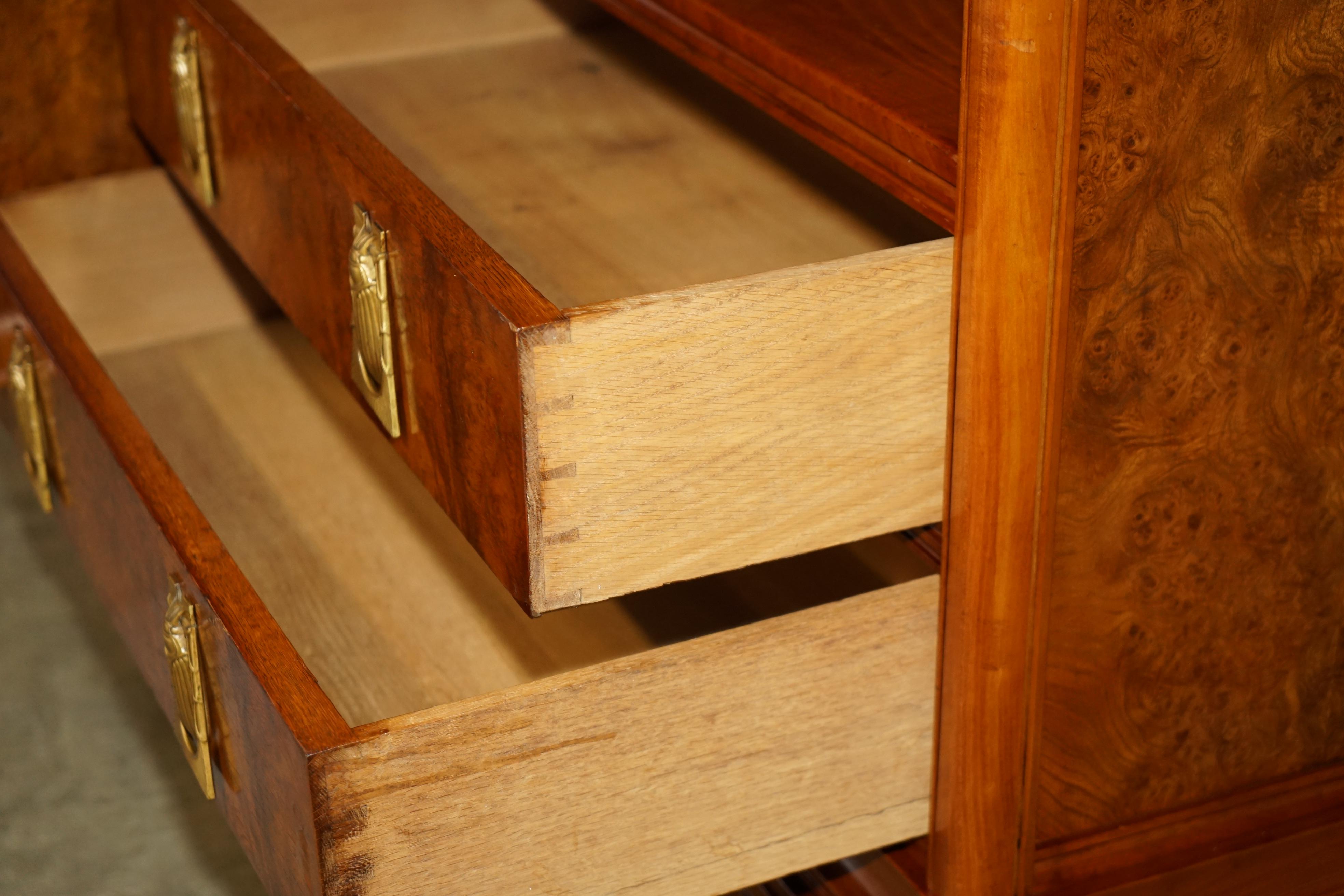 FRENCH LEON JALLOT ART NOUVEAU BURR WALNUT BOOKCASE CHEST OF DRAWERS PART SUiTE For Sale 10