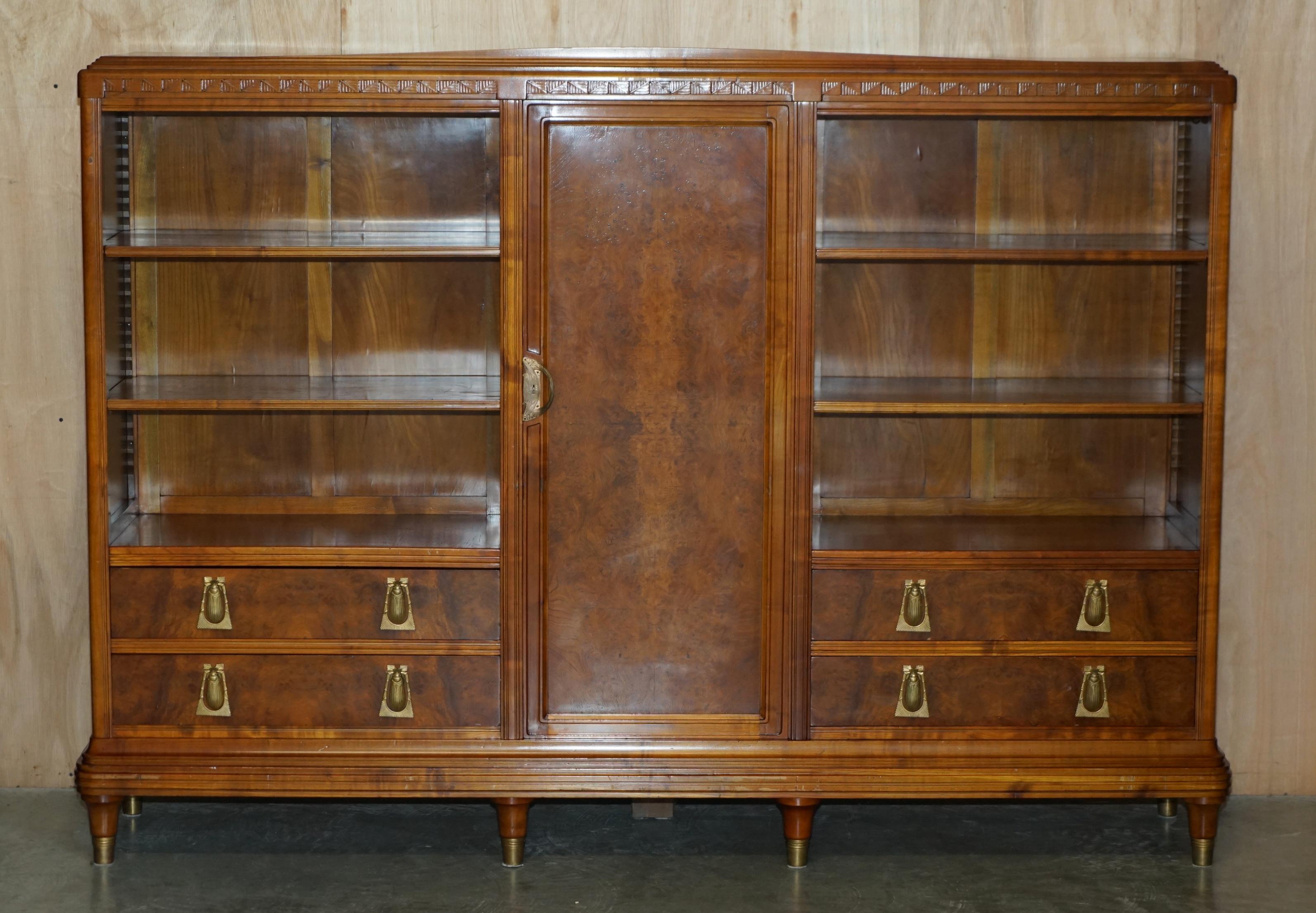 French FRENCH LEON JALLOT ART NOUVEAU BURR WALNUT BOOKCASE CHEST OF DRAWERS PART SUiTE For Sale