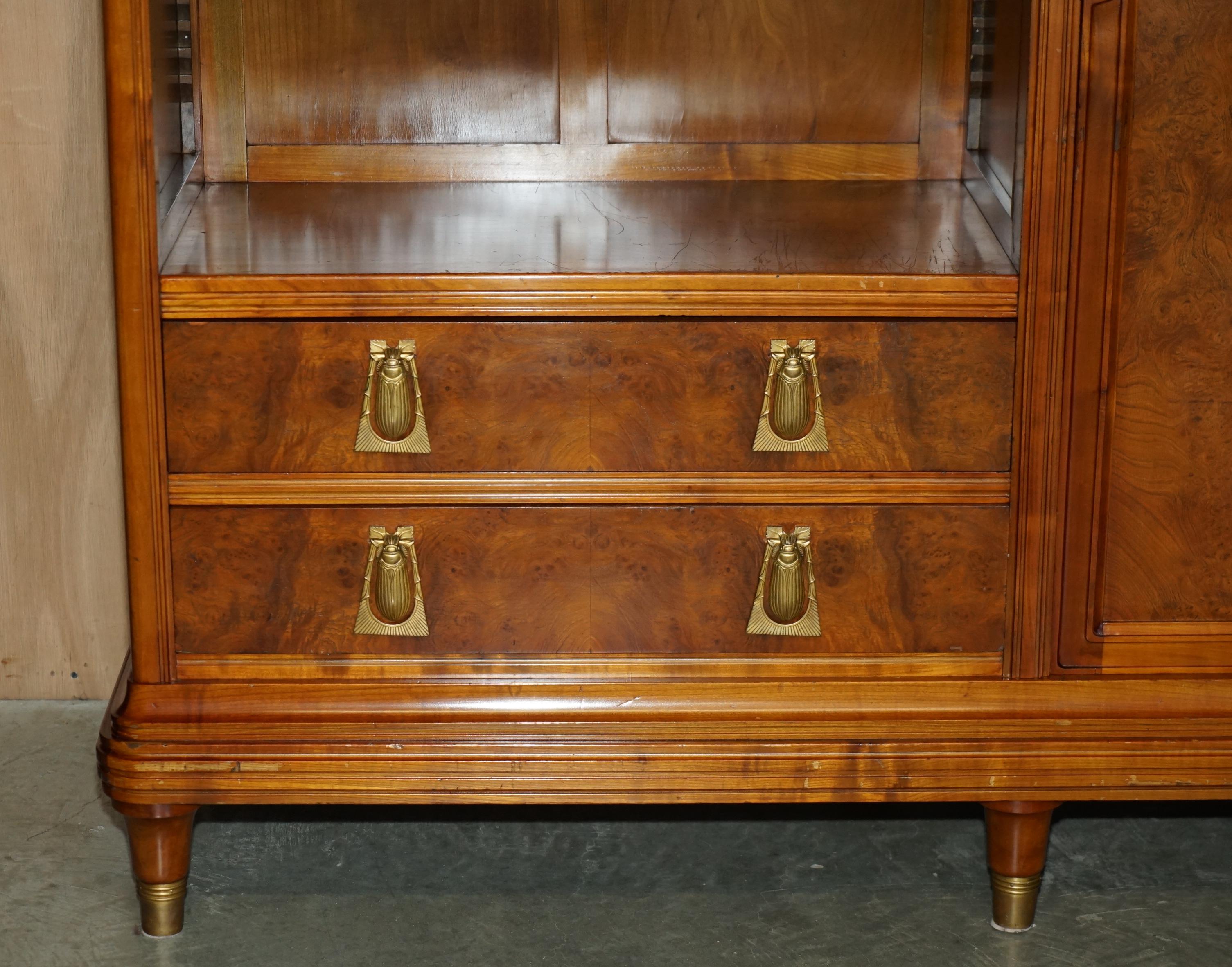 FRENCH LEON JALLOT ART NOUVEAU BURR WALNUT BOOKCASE CHEST OF DRAWERS PART SUiTE In Good Condition For Sale In West Sussex, Pulborough