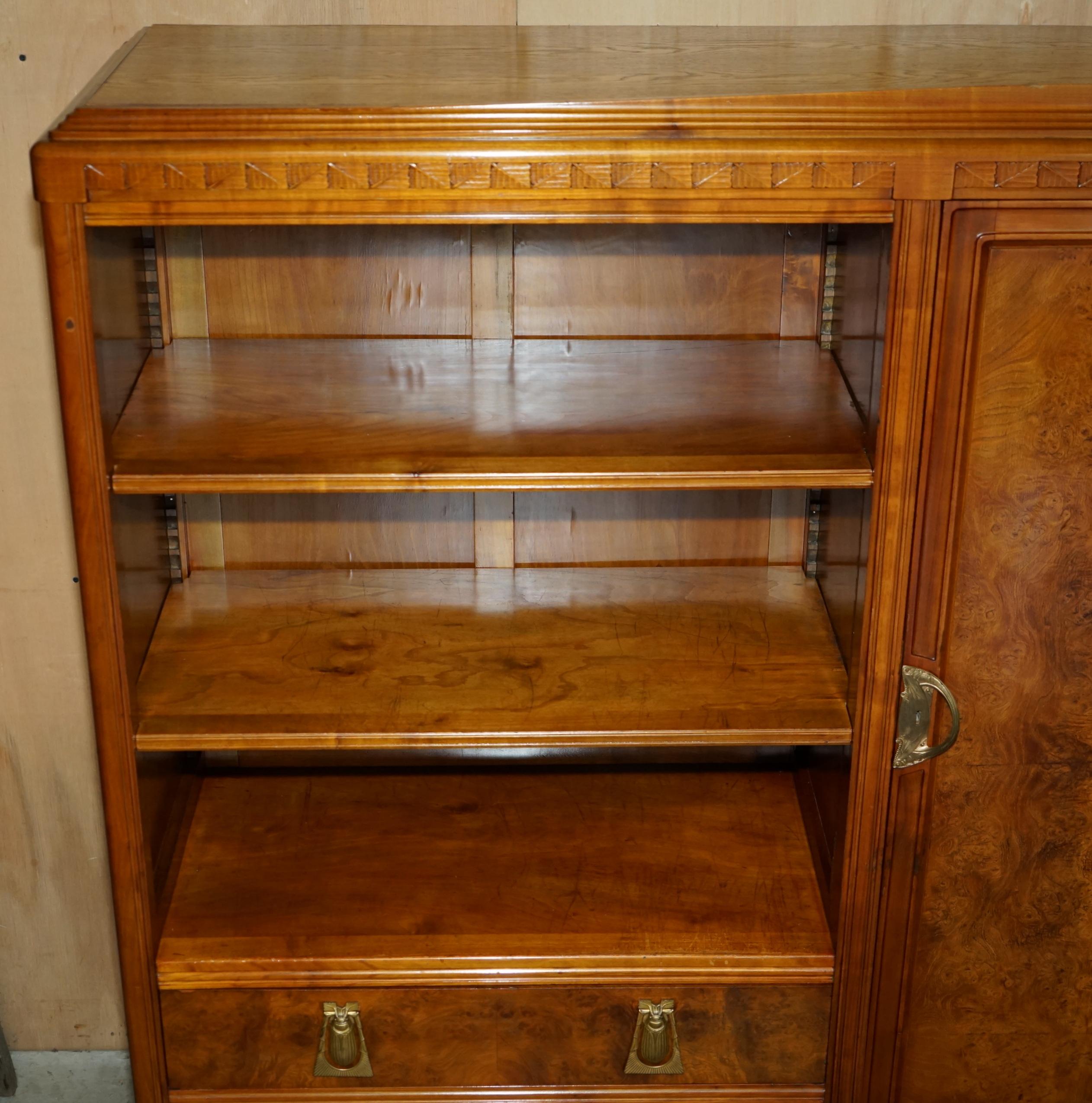 Oak FRENCH LEON JALLOT ART NOUVEAU BURR WALNUT BOOKCASE CHEST OF DRAWERS PART SUiTE For Sale