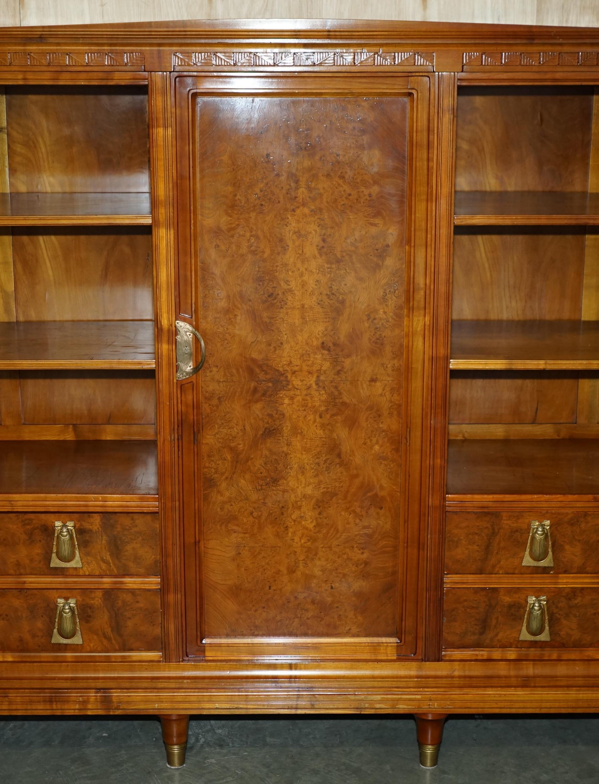 FRENCH LEON JALLOT ART NOUVEAU BURR WALNUT BOOKCASE CHEST OF DRAWERS PART SUiTE For Sale 2