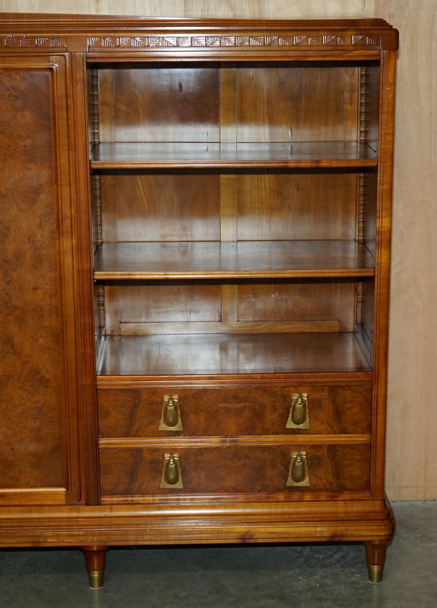 FRENCH LEON JALLOT ART NOUVEAU BURR WALNUT BOOKCASE CHEST OF DRAWERS PART SUiTE For Sale 3