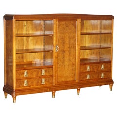 LEON JALLOT ART NOUVEAU BURR WALNUT BOOKCASE CHEST OF DRAWERS PART SUiTE