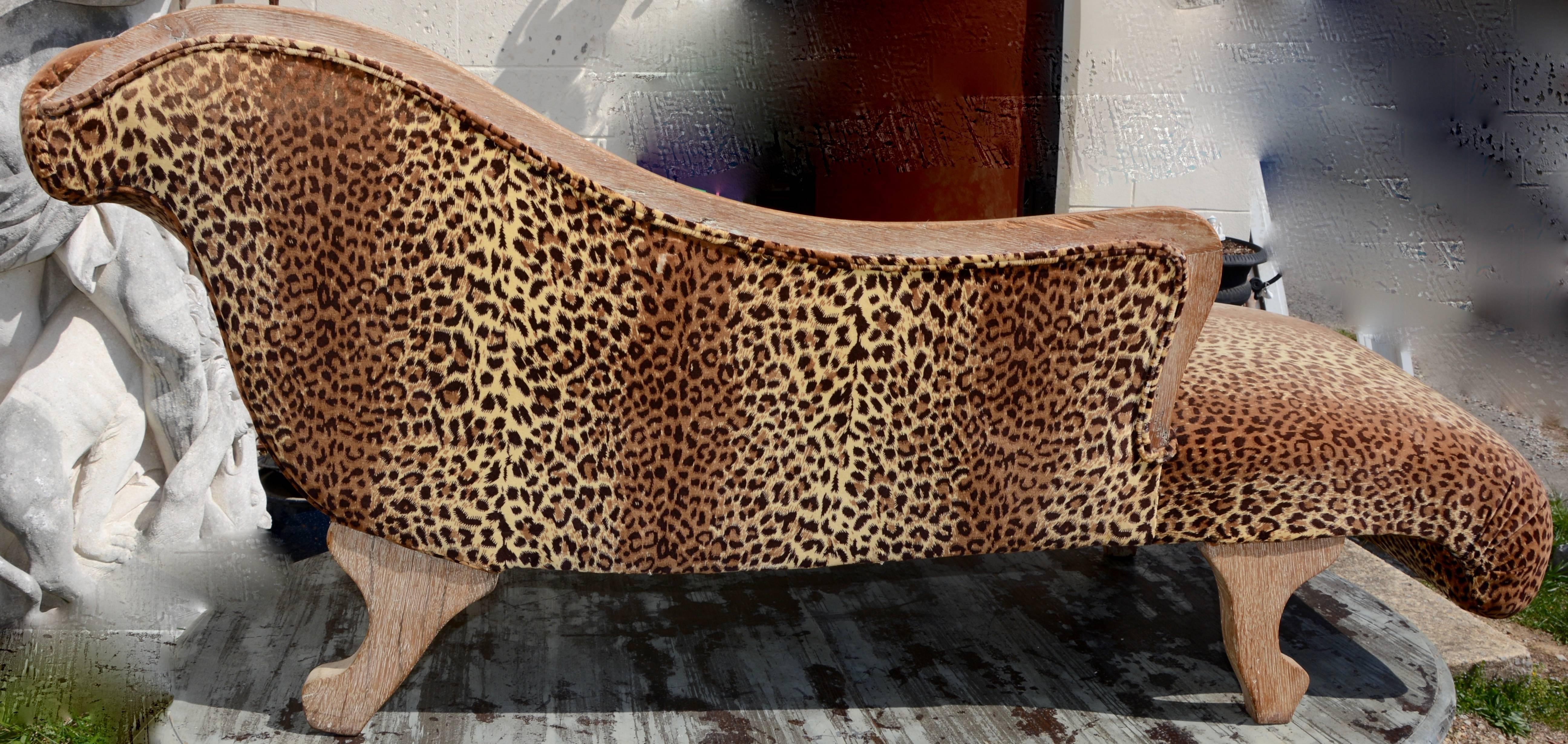 French Provincial French Leopard Print Velvet Chaise Lounge For Sale