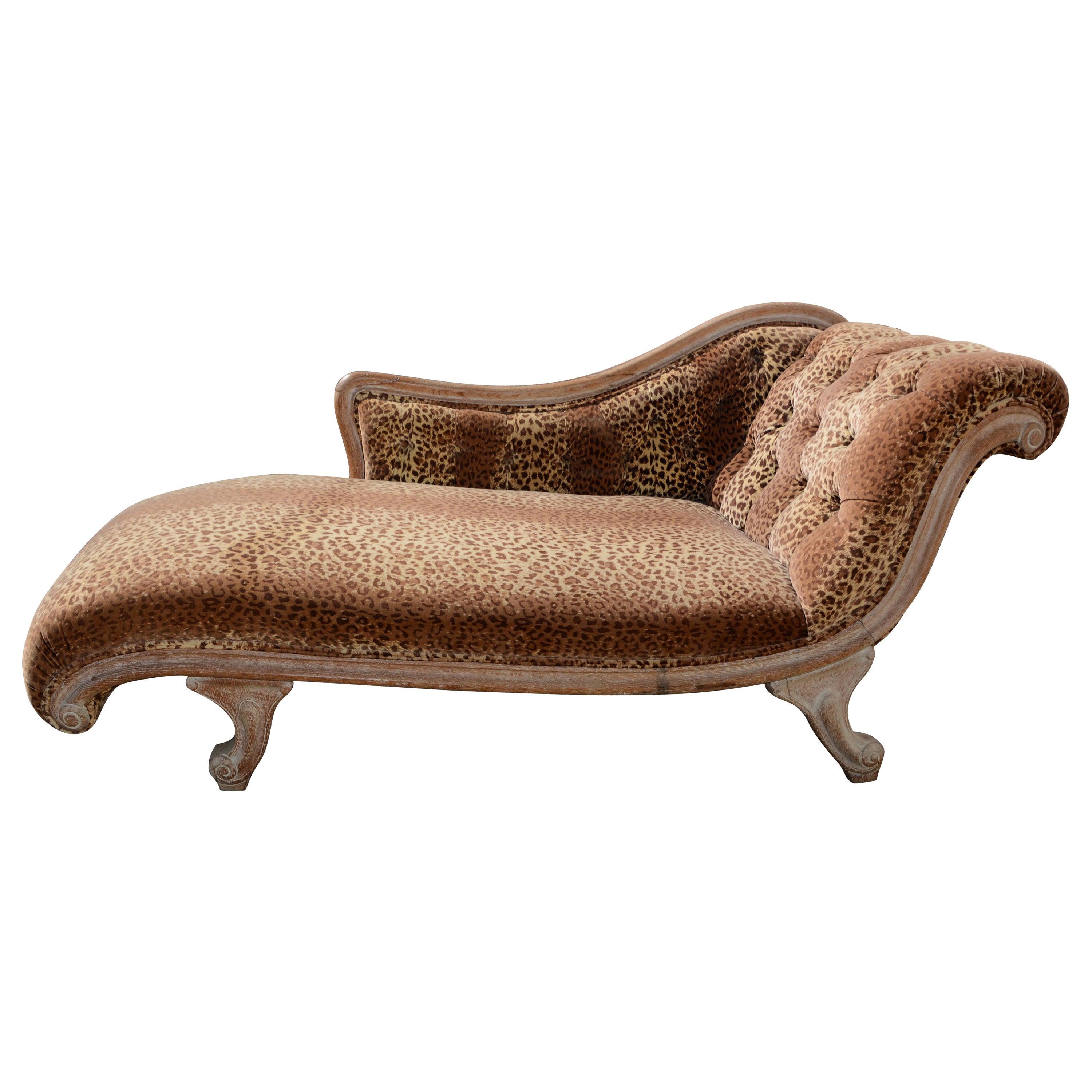 French Leopard Print Velvet Chaise Lounge For Sale