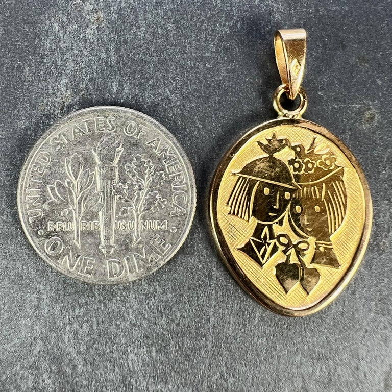 Médaille D'amour Vintage Les Amoureux De Peynet - Or Jaune 18K - Pendentif Ancien - Occasion