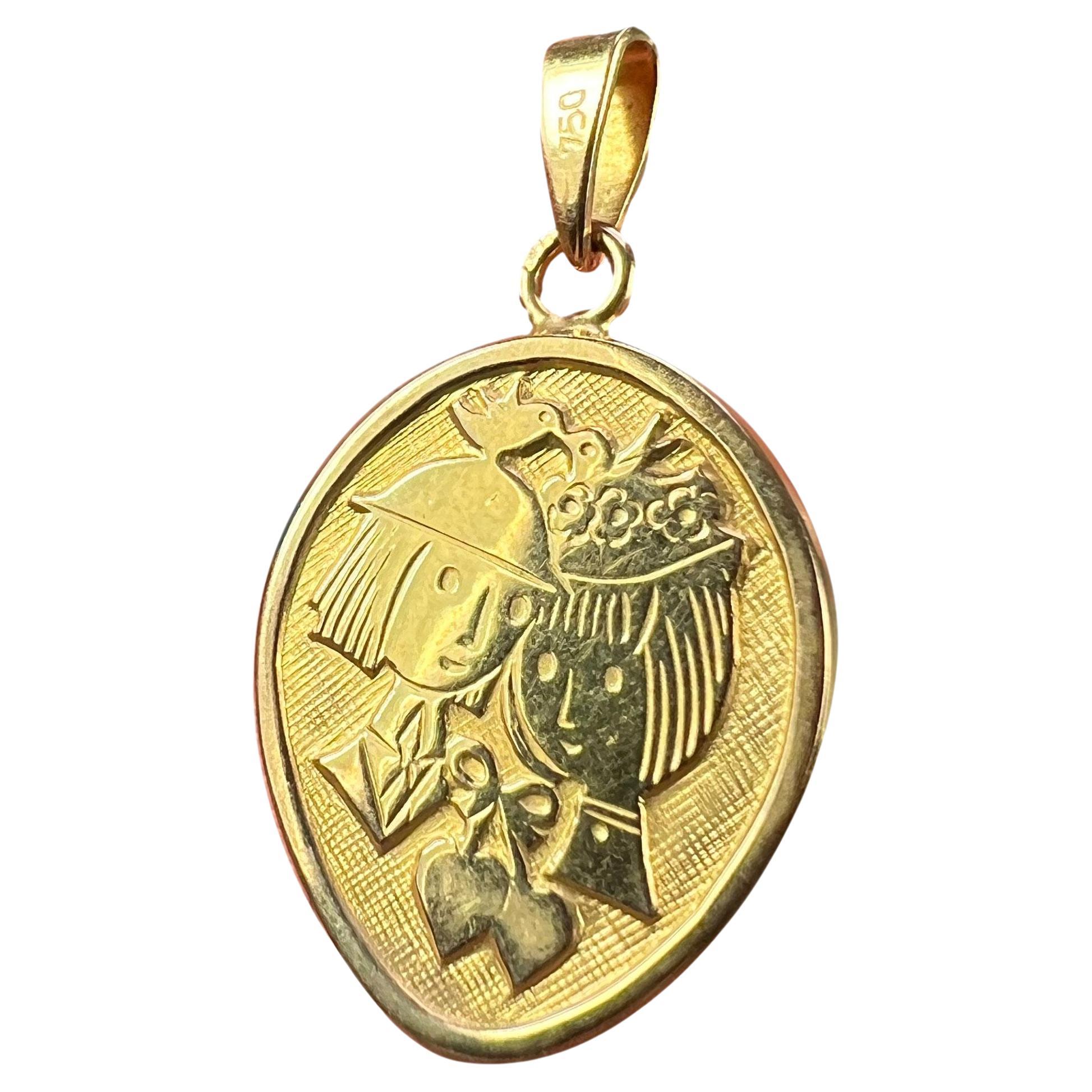 French Les Amoureux de Peynet Pair of Lovers 18K Yellow Gold Charm Pendant