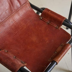 French 'Les Arcs' Cognac Leather Chair Attributed to Charlotte Perriand, 1970s
