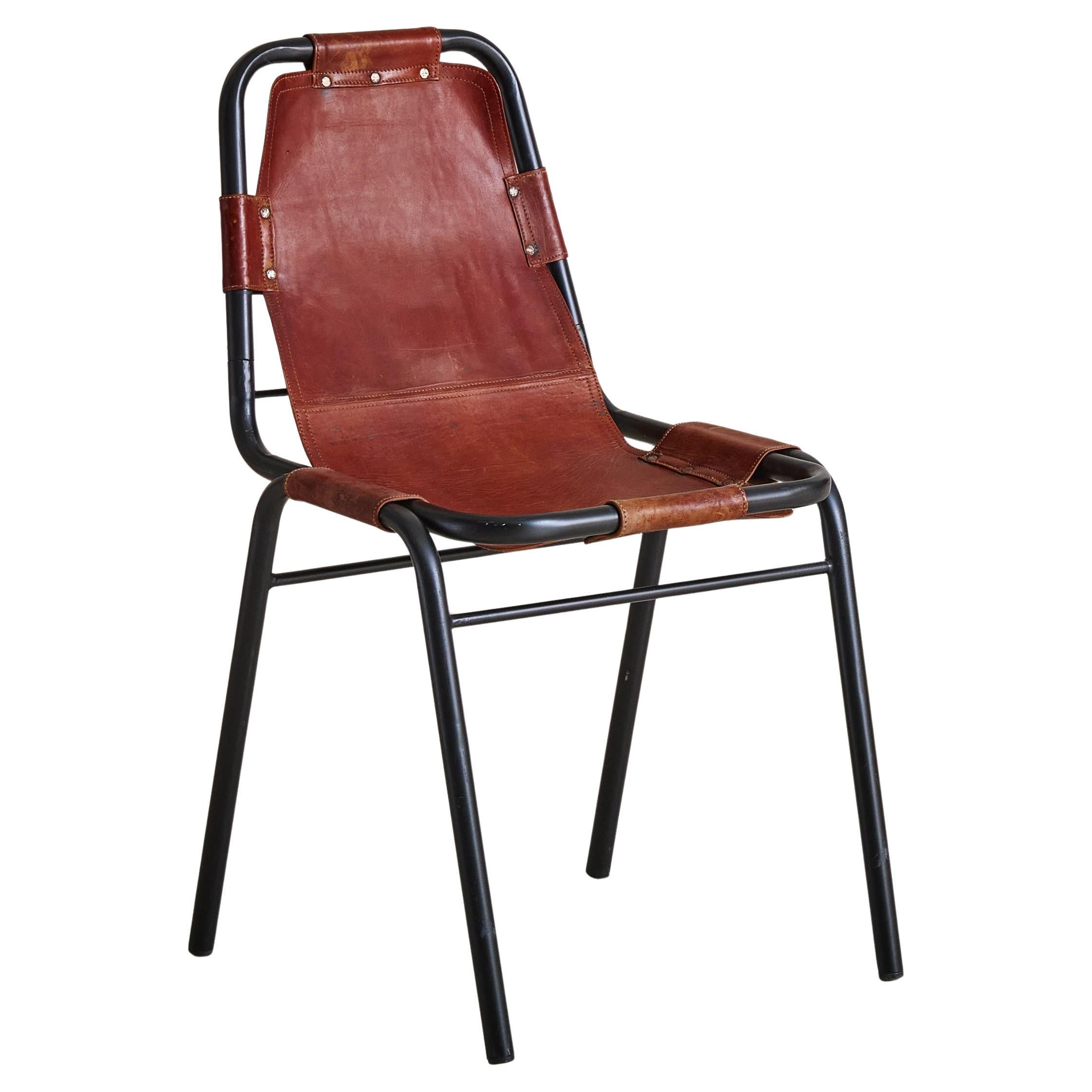 French 
Les Arcs
 Cognac Leather Chair Attributed to Charlotte Perriand, 1970s