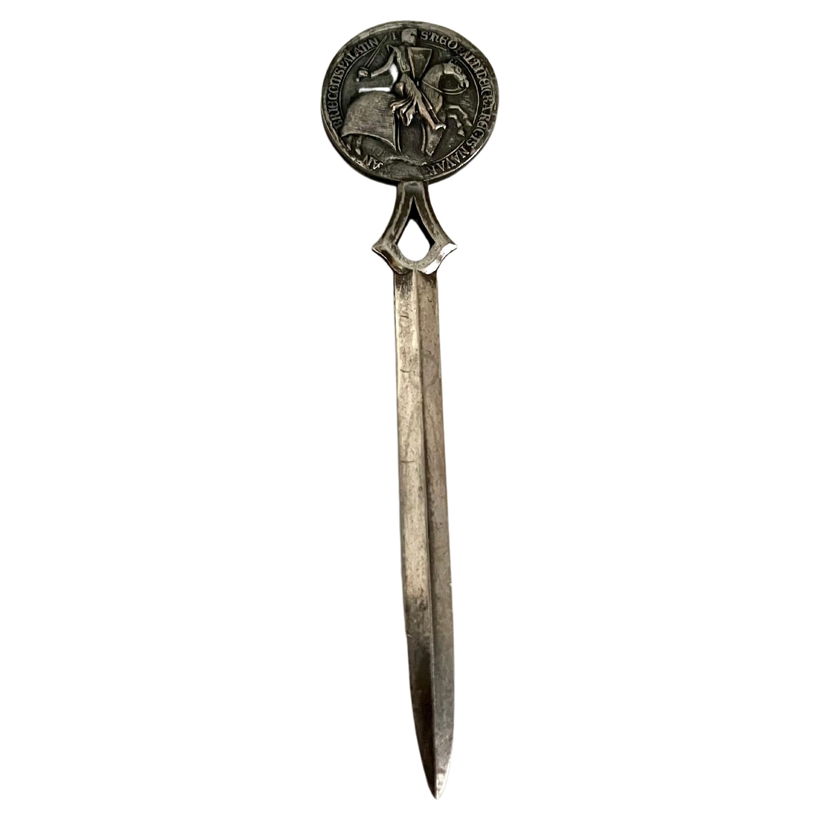 French Letter Opener with a Medallion of a Man on a Horse For Sale