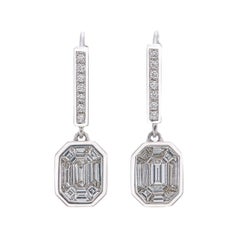 French lever back Art Deco-Inspired Emerald-Cut Piecut Diamond Drop Earrings