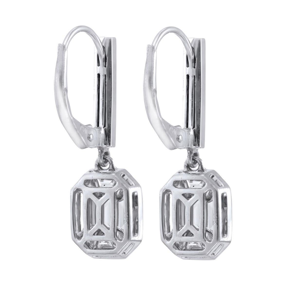 Taille émeraude Boucles d'oreilles pendantes en diamants taillés en Pie en vente