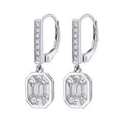 Boucles d'oreilles françaises à levier avec diamants sertis invisibles face à face de 2 carats