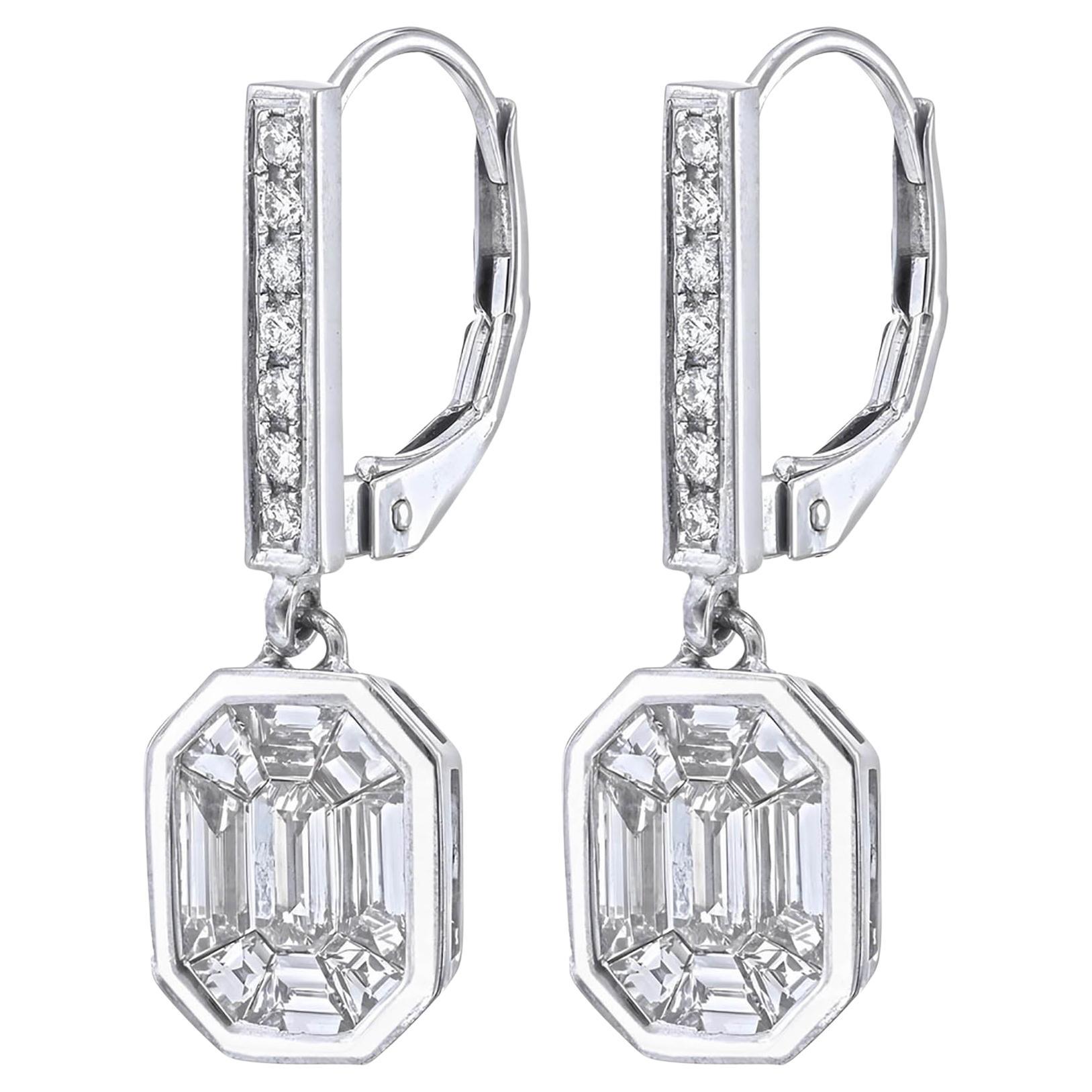 Boucles d'oreilles pendantes en diamants taillés en Pie