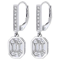 French lever back Piecut Diamond Drop Earrings with Diamond bar