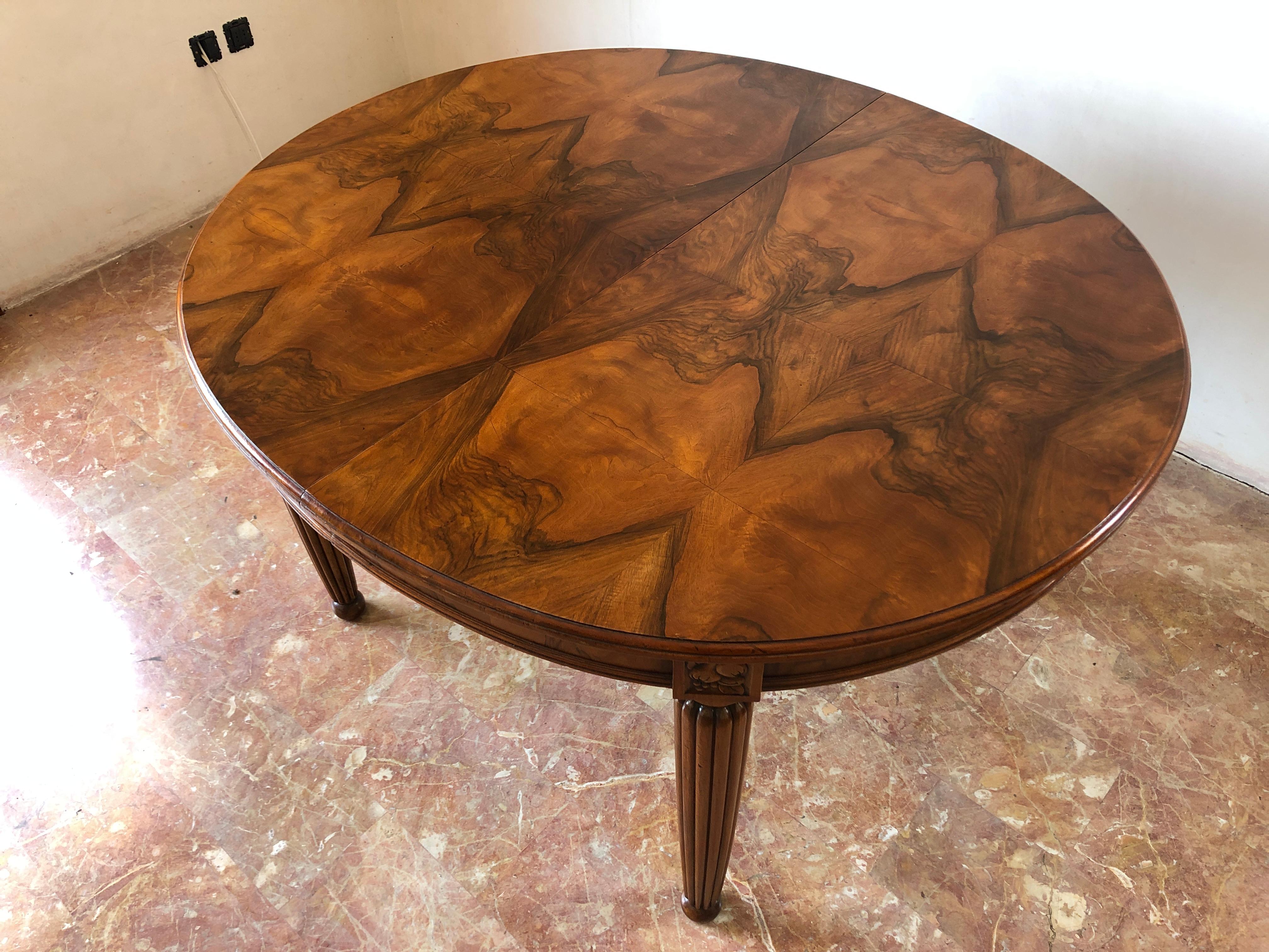 French Liberty Art Nouveau Dining Table in Walnut, 1920s 9