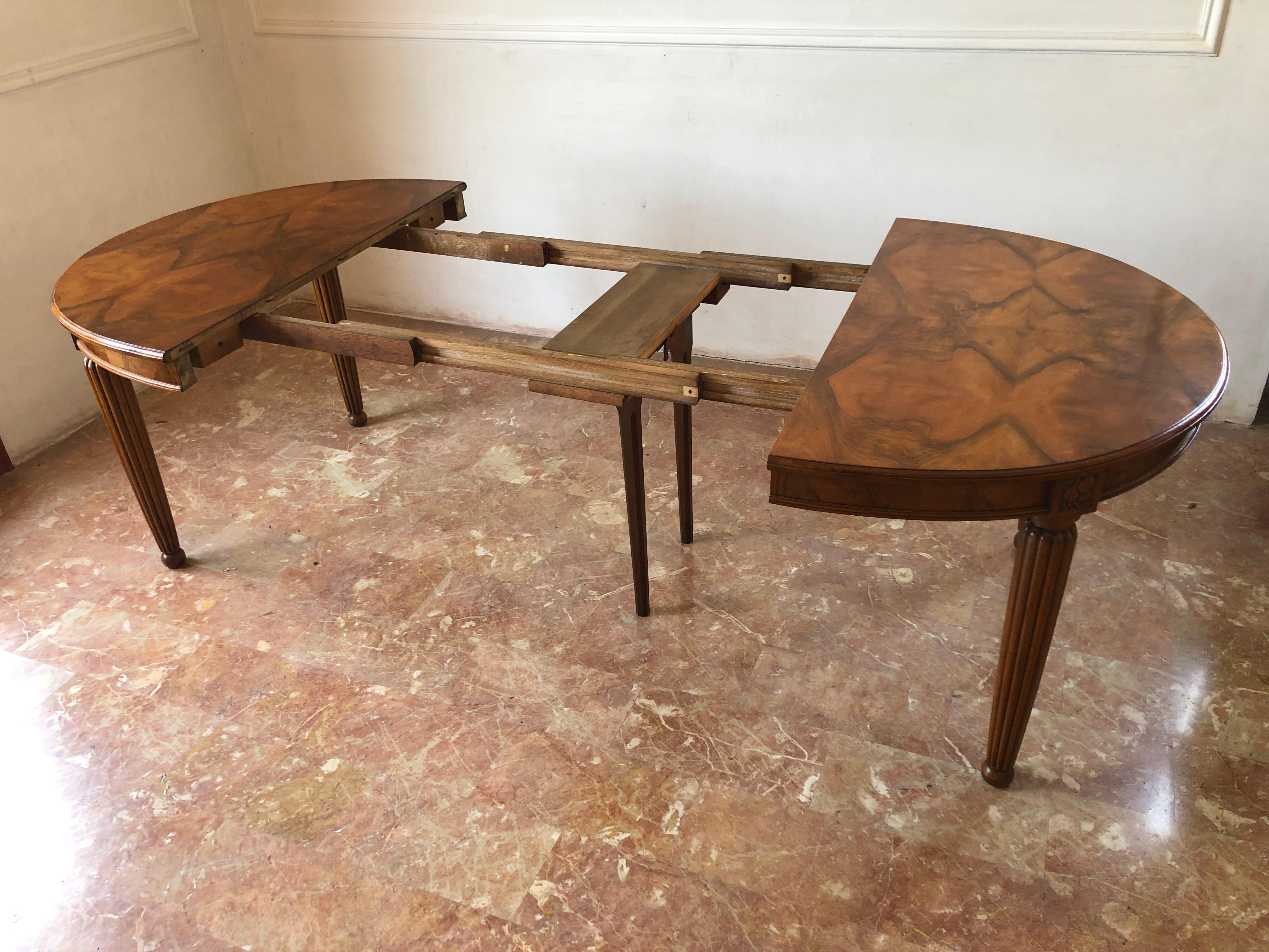 French Liberty Art Nouveau Dining Table in Walnut, 1920s 12