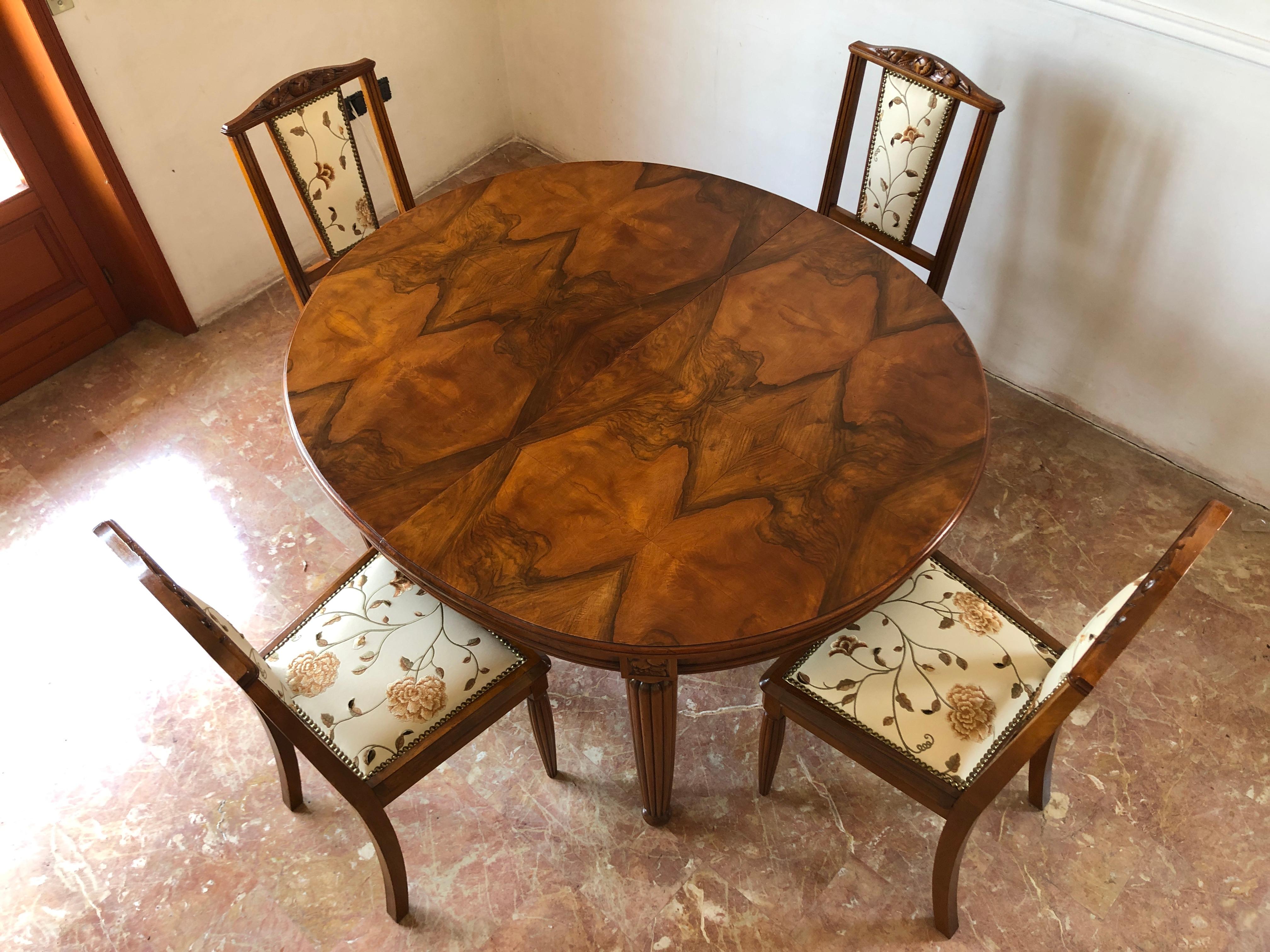 French Liberty Art Nouveau Dining Table in Walnut, 1920s 14