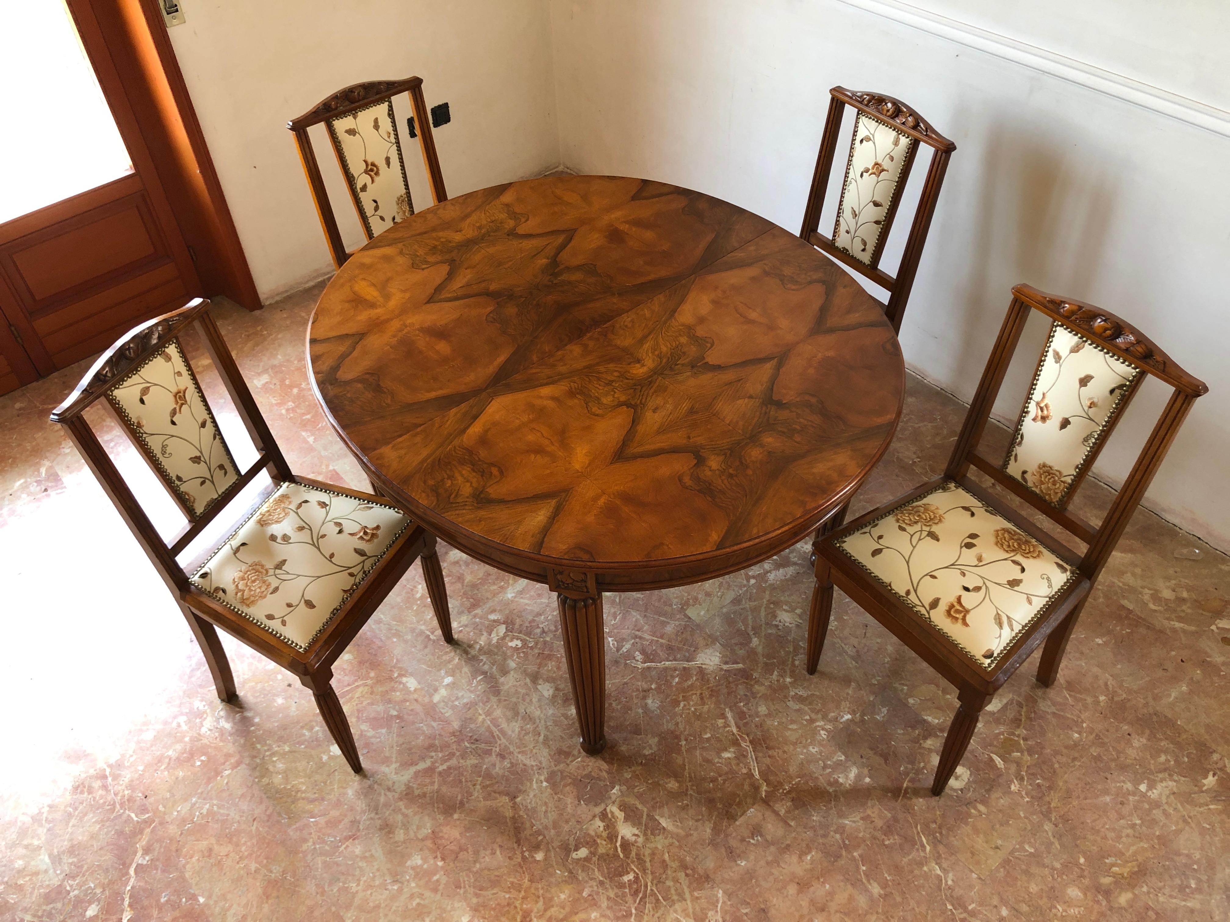 French Liberty Art Nouveau Dining Table in Walnut, 1920s 15