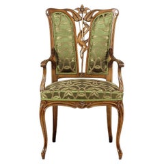 French Liberty Green Chair with Leaf Decoration
