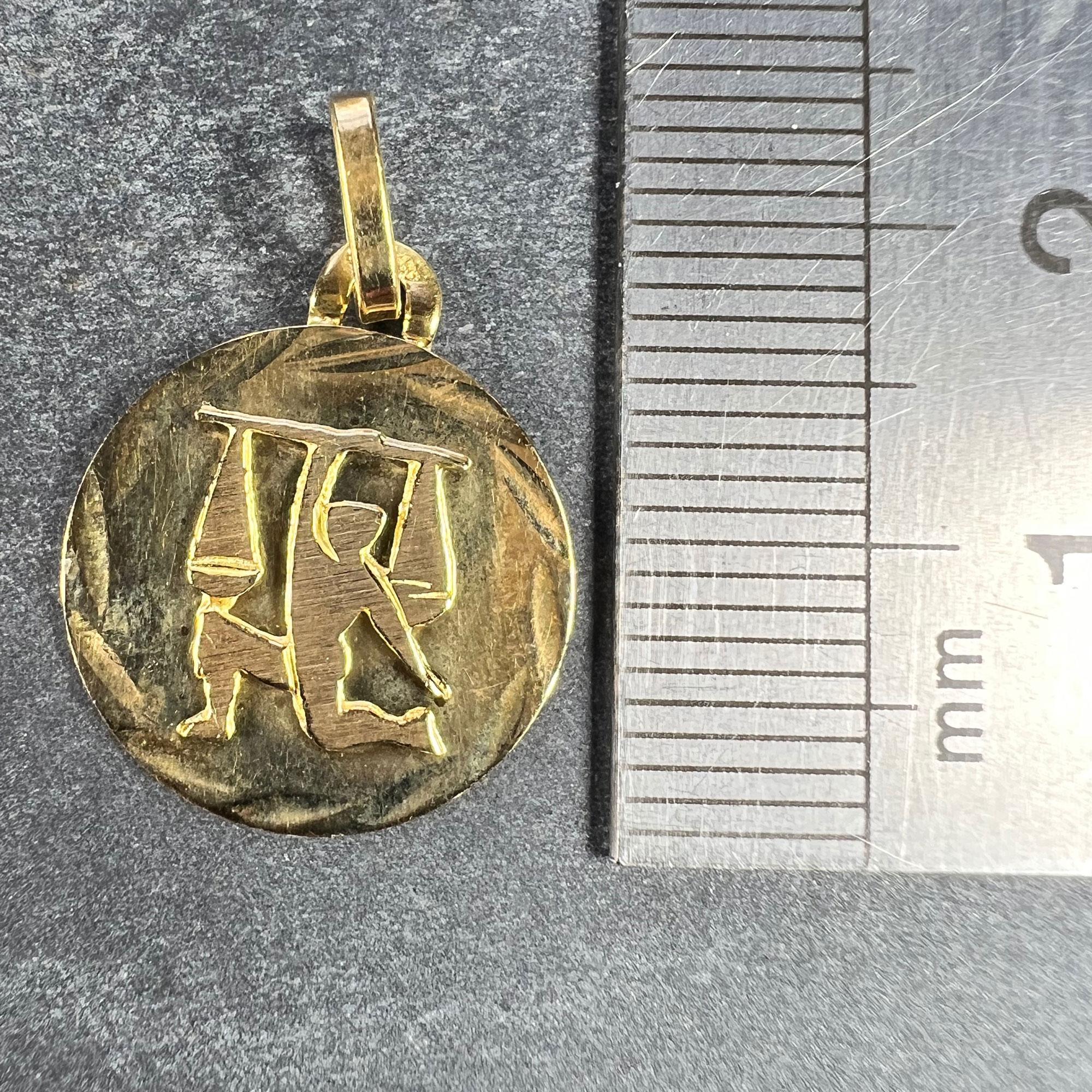 French Libra Starsign Zodiac 18K Yellow Gold Charm Medal Pendant For Sale 4