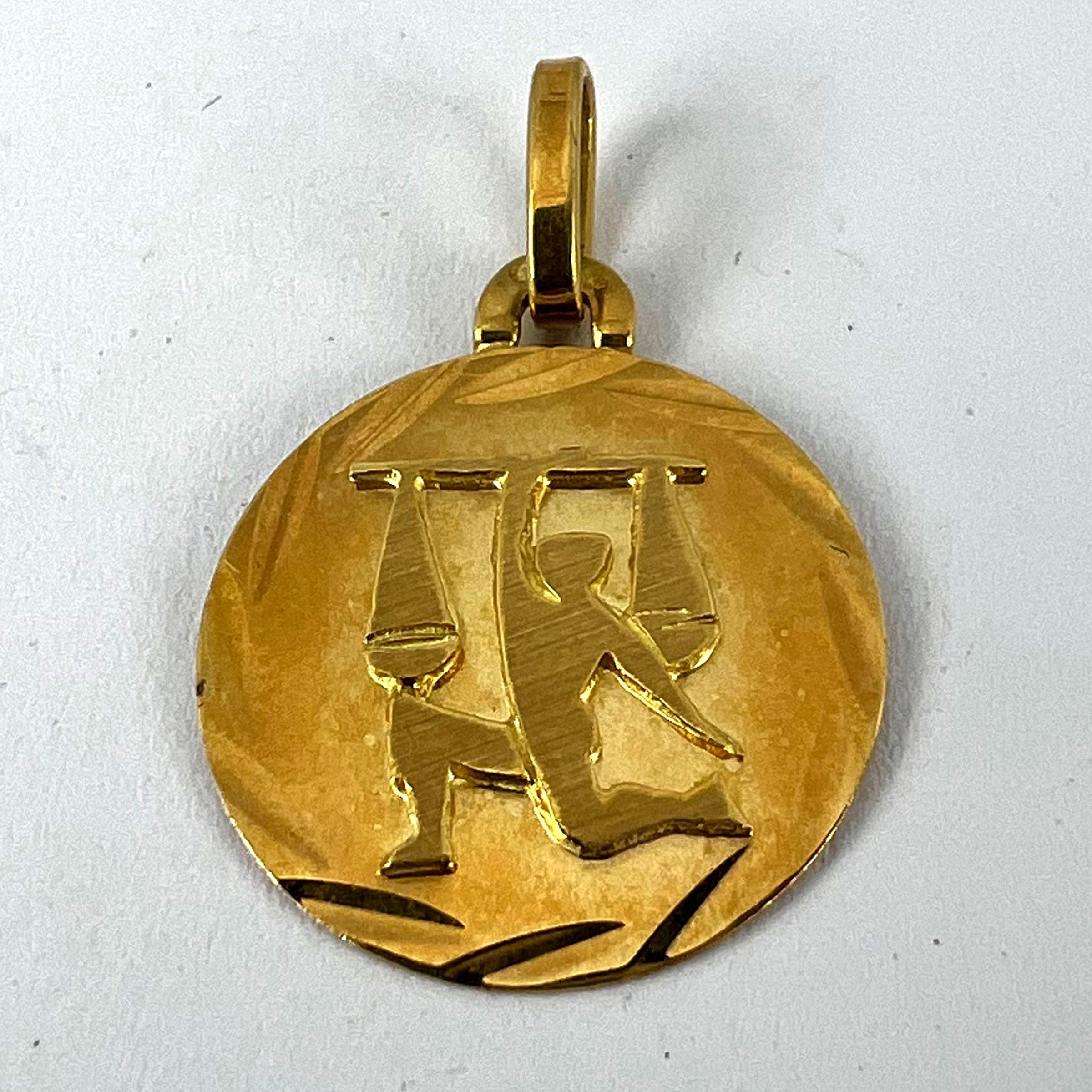 French Libra Starsign Zodiac 18K Yellow Gold Charm Medal Pendant For Sale 7
