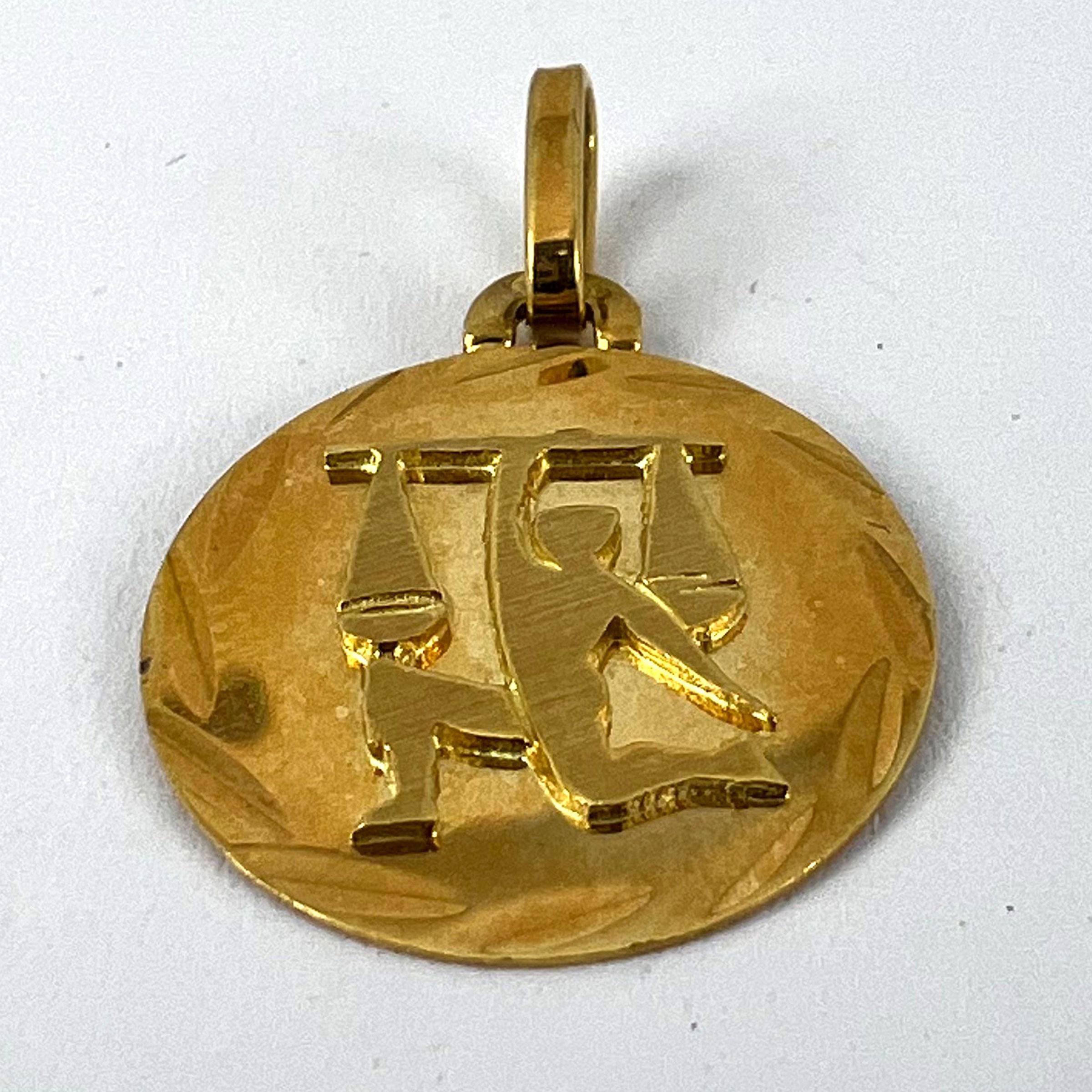 French Libra Starsign Zodiac 18K Yellow Gold Charm Medal Pendant For Sale 8