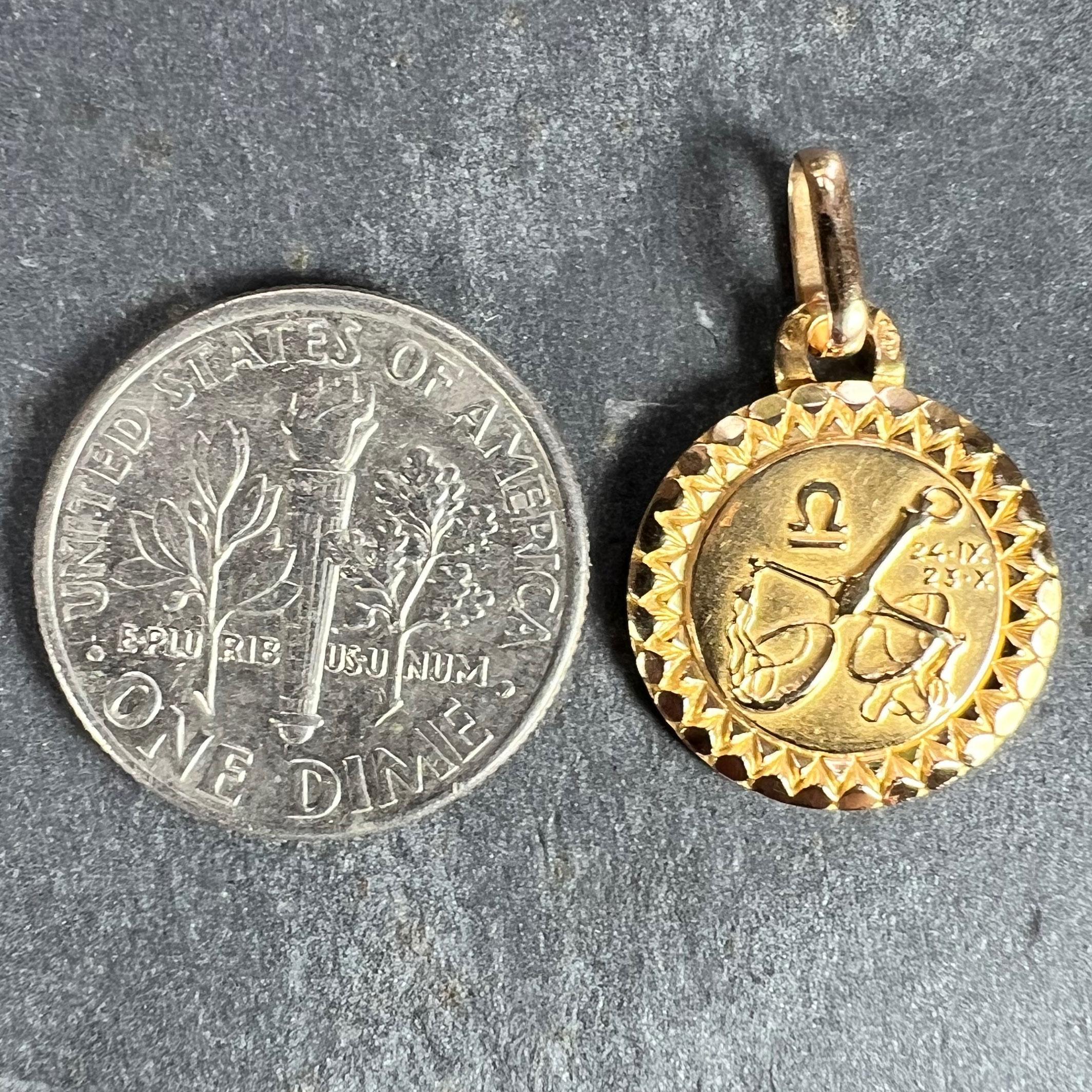 French Libra Zodiac Starsign 18K Yellow Gold Perroud Charm Pendant For Sale 6