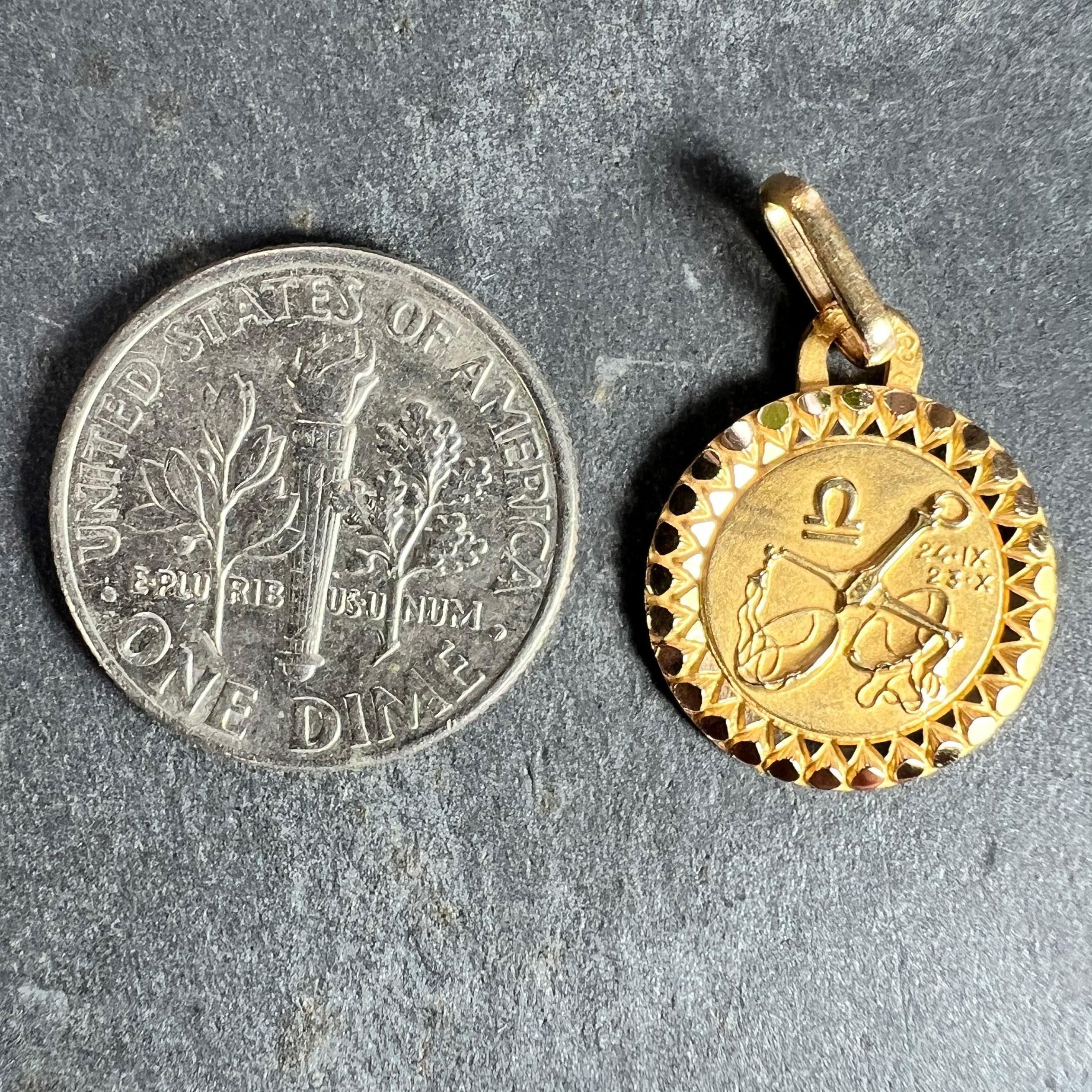 French Libra Zodiac Starsign 18K Yellow Gold Perroud Charm Pendant For Sale 6