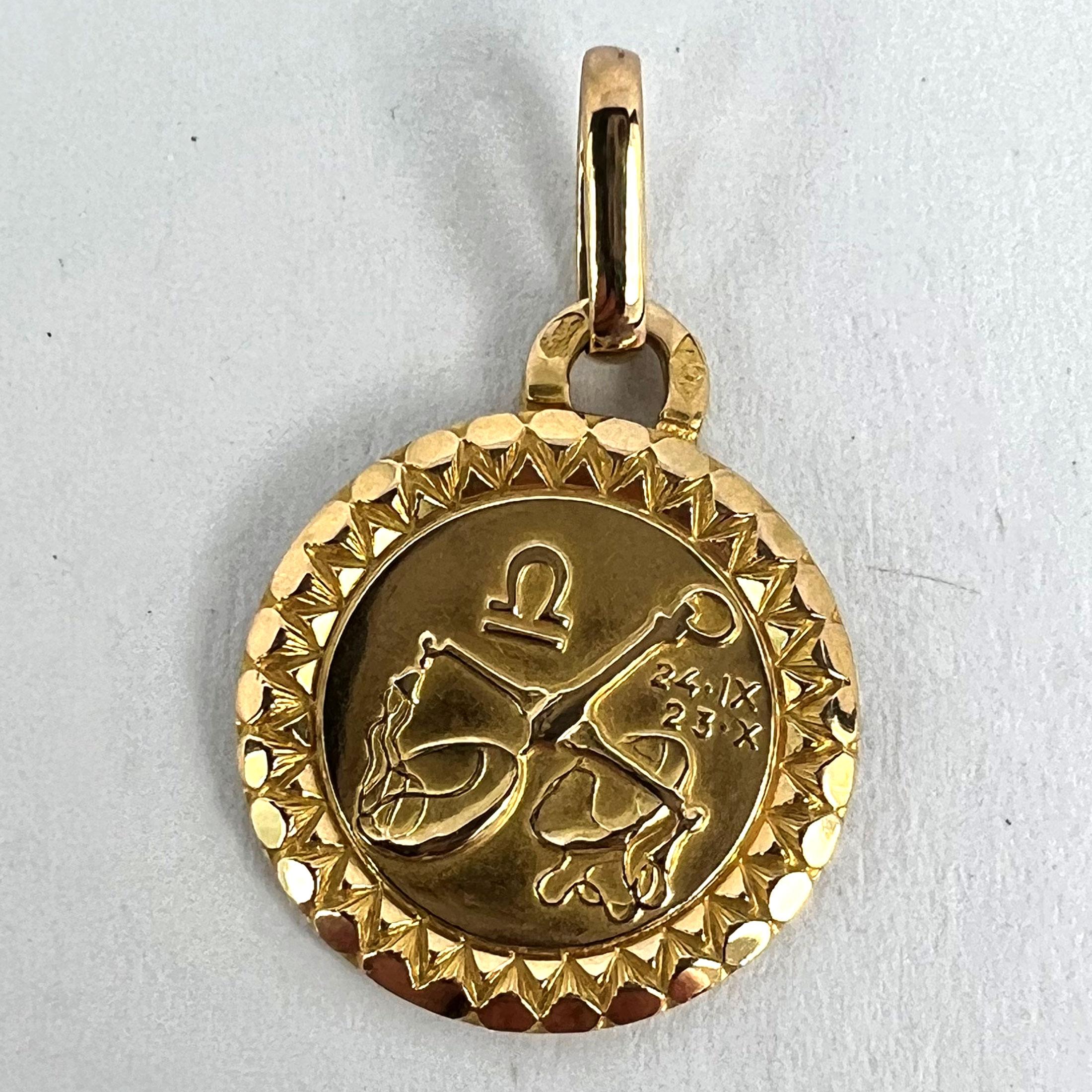 French Libra Zodiac Starsign 18K Yellow Gold Perroud Charm Pendant For Sale 7