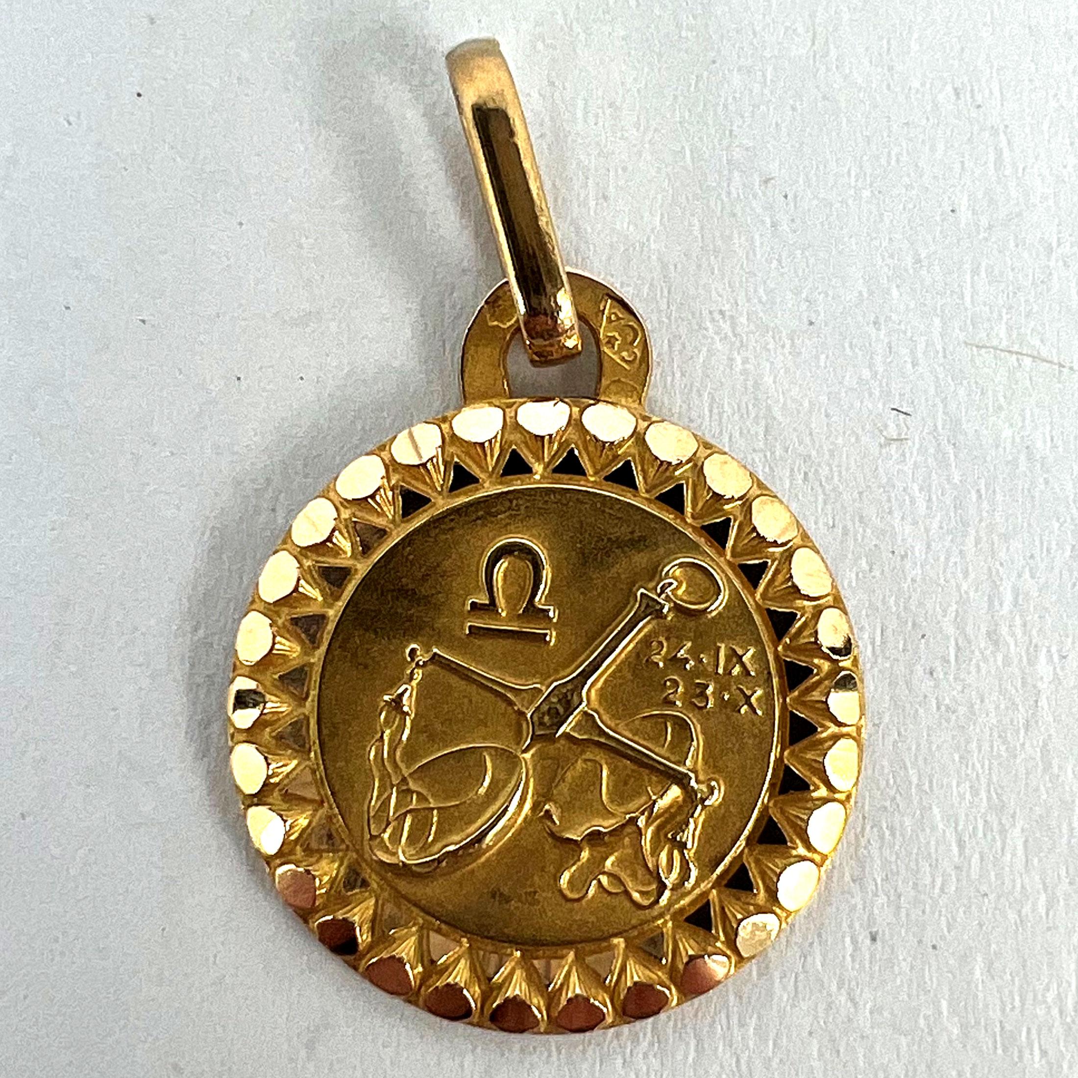 French Libra Zodiac Starsign 18K Yellow Gold Perroud Charm Pendant For Sale 7