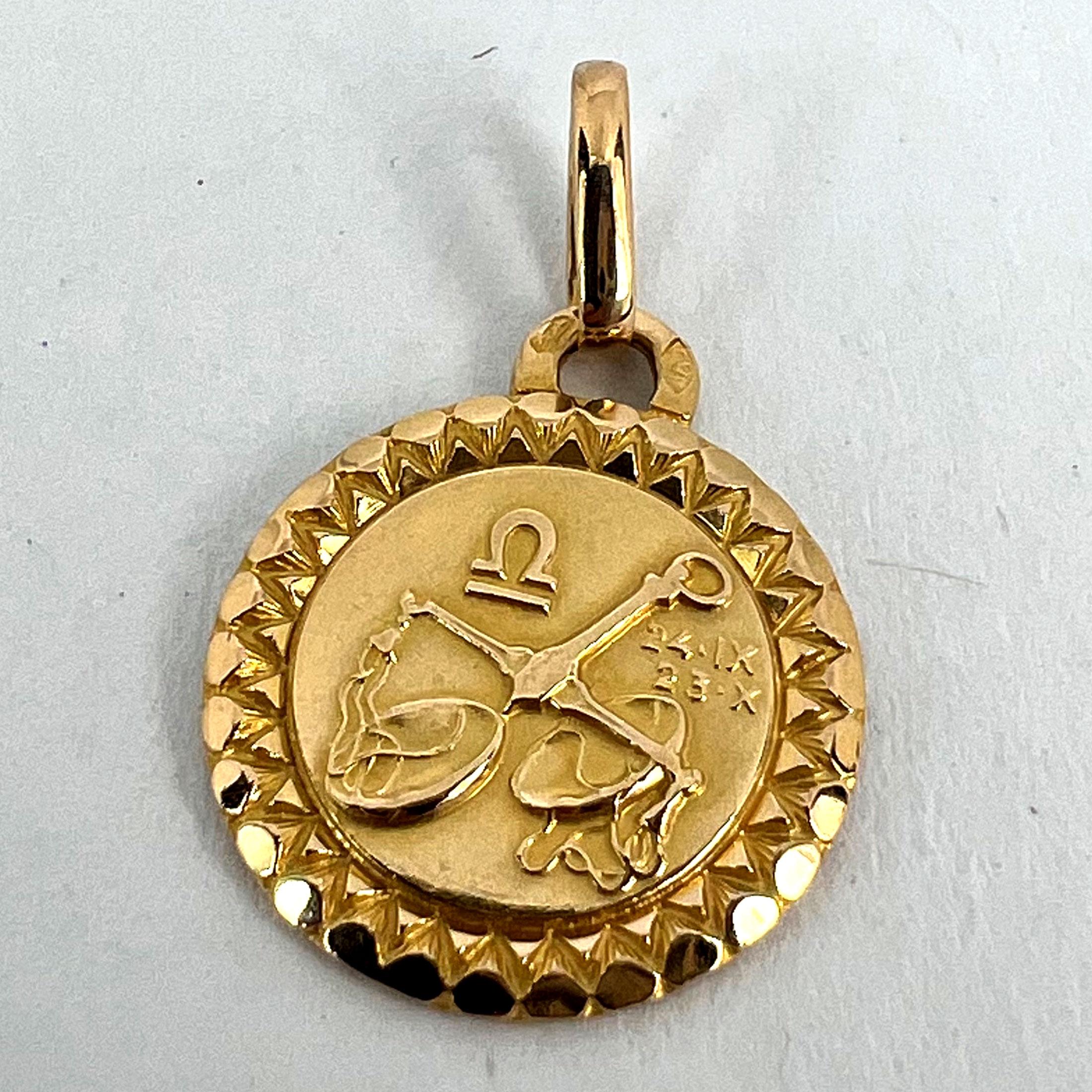 French Libra Zodiac Starsign 18K Yellow Gold Perroud Charm Pendant For Sale 8